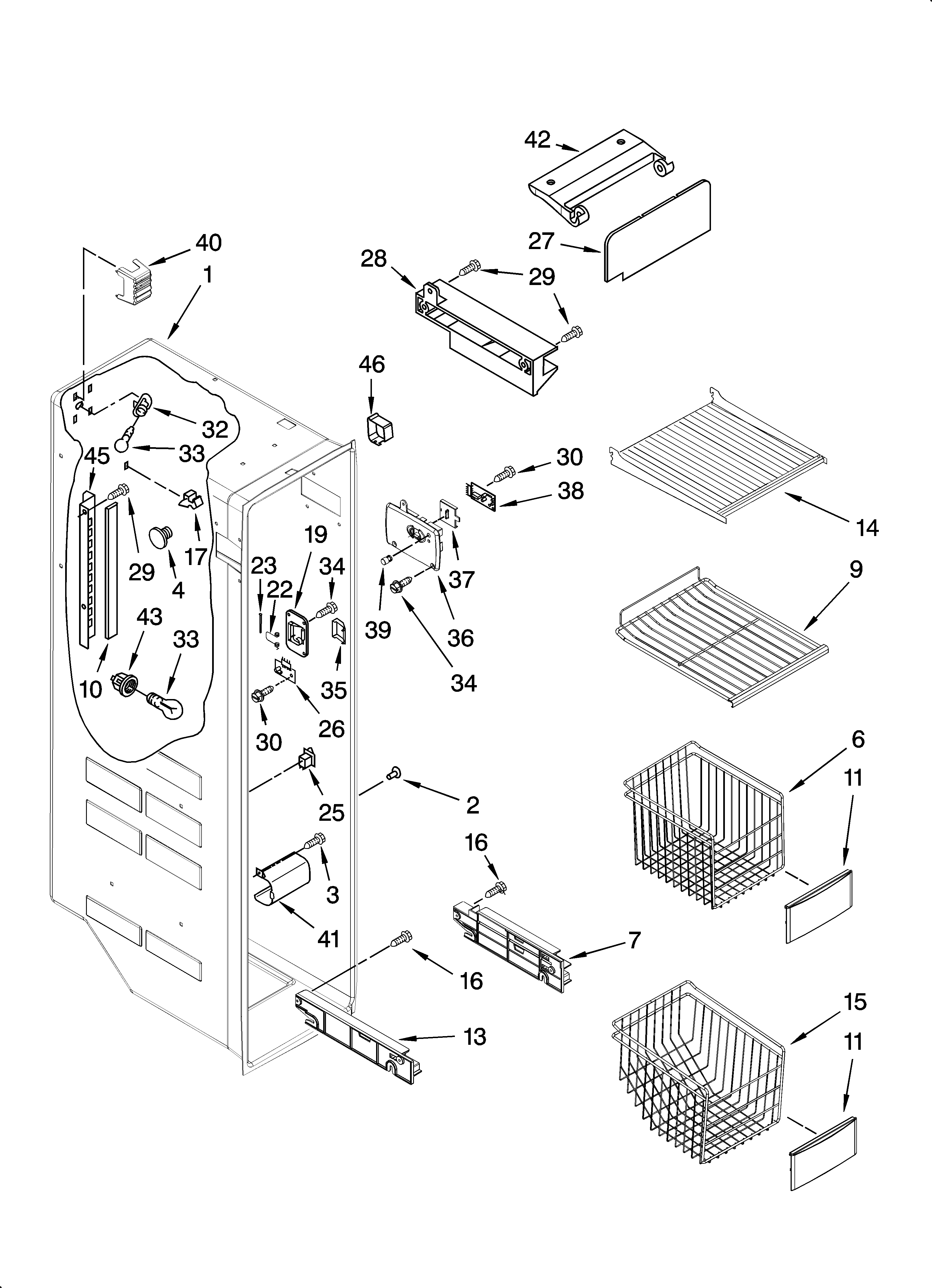KitchenAid KSRL25FRMS02 freezer liner parts diagram