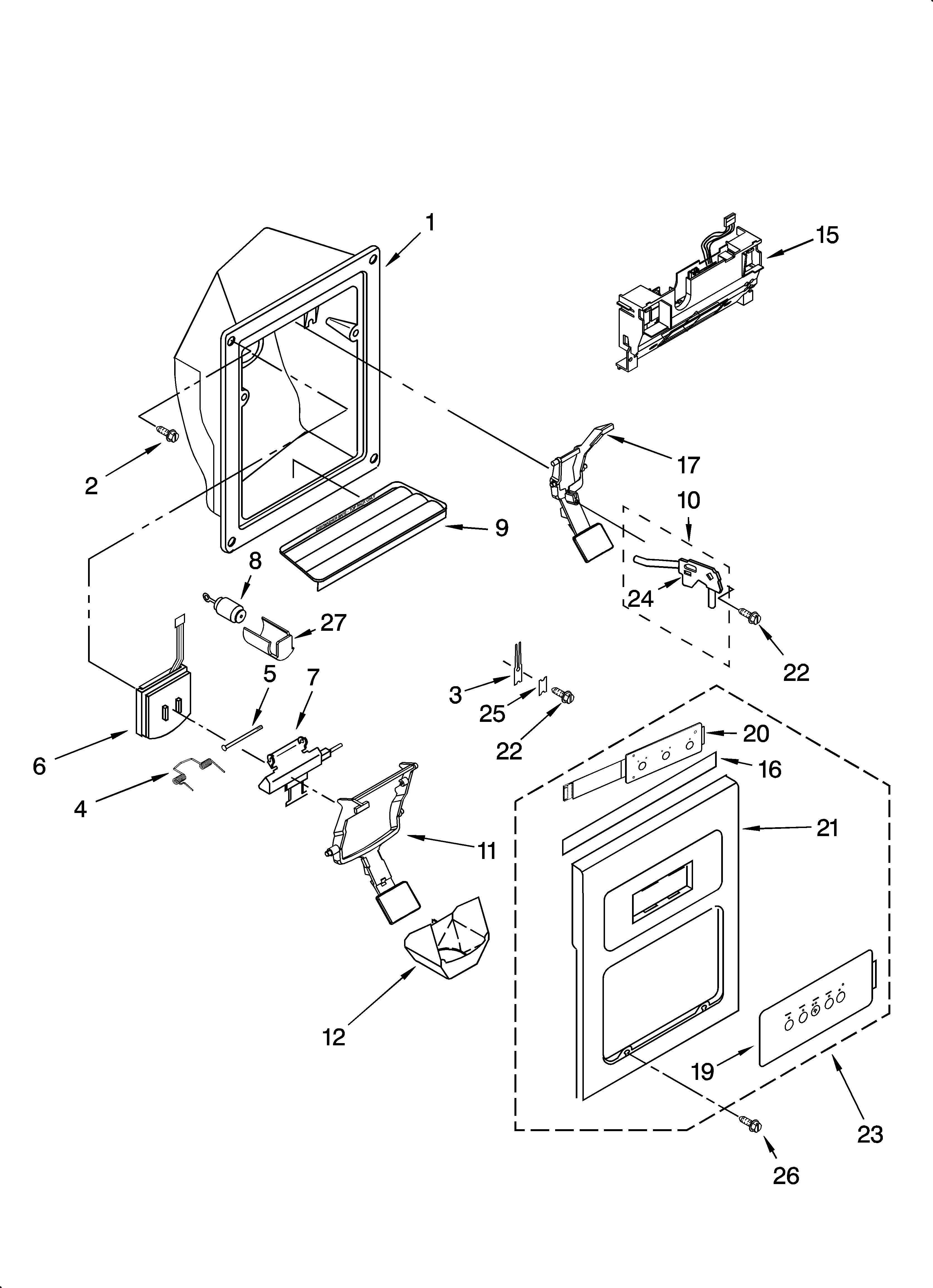 KitchenAid KSRL25FRMS02 dispenser front parts diagram