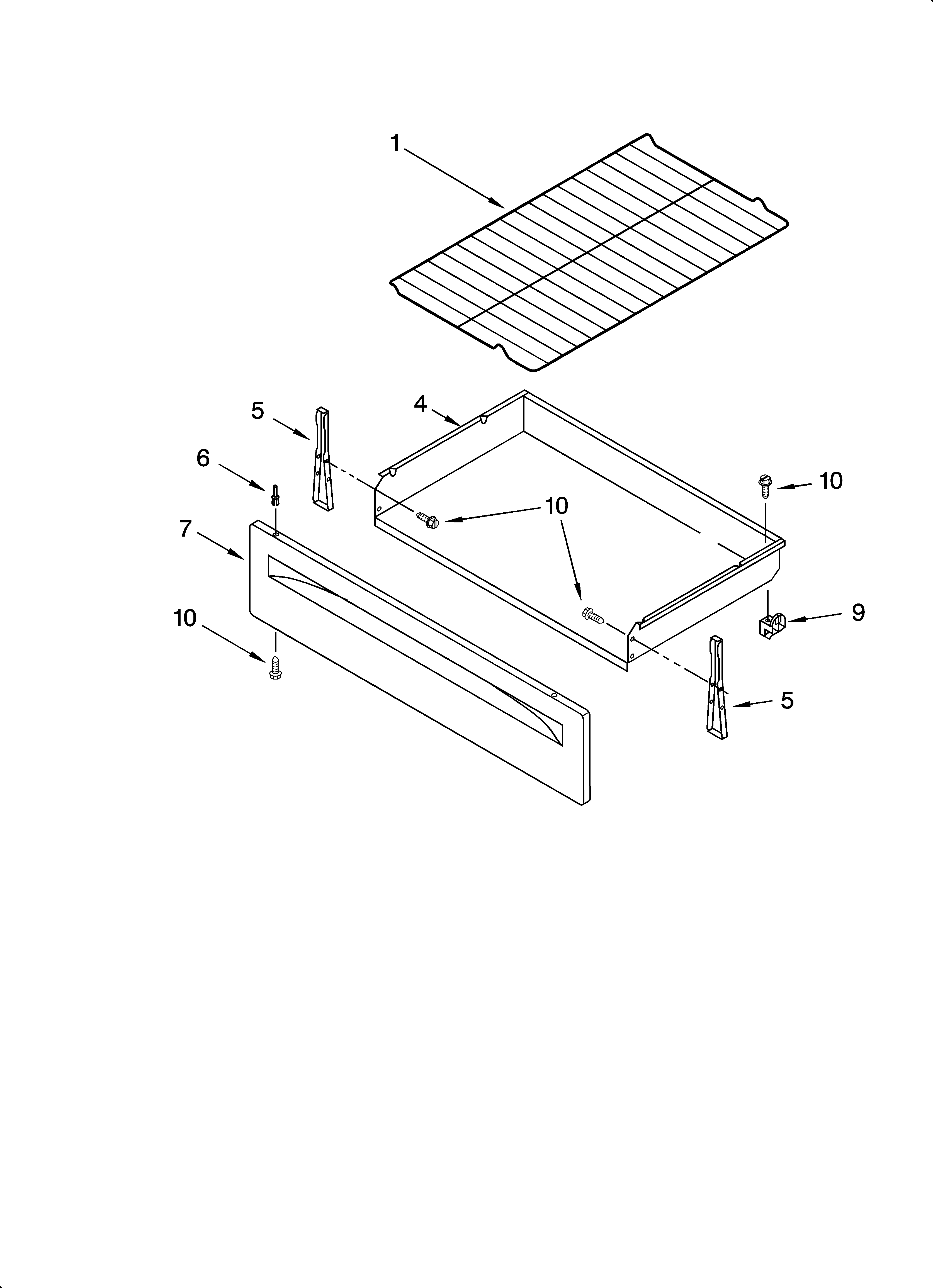 Whirlpool RF111PXSQ0 drawer & broiler parts diagram