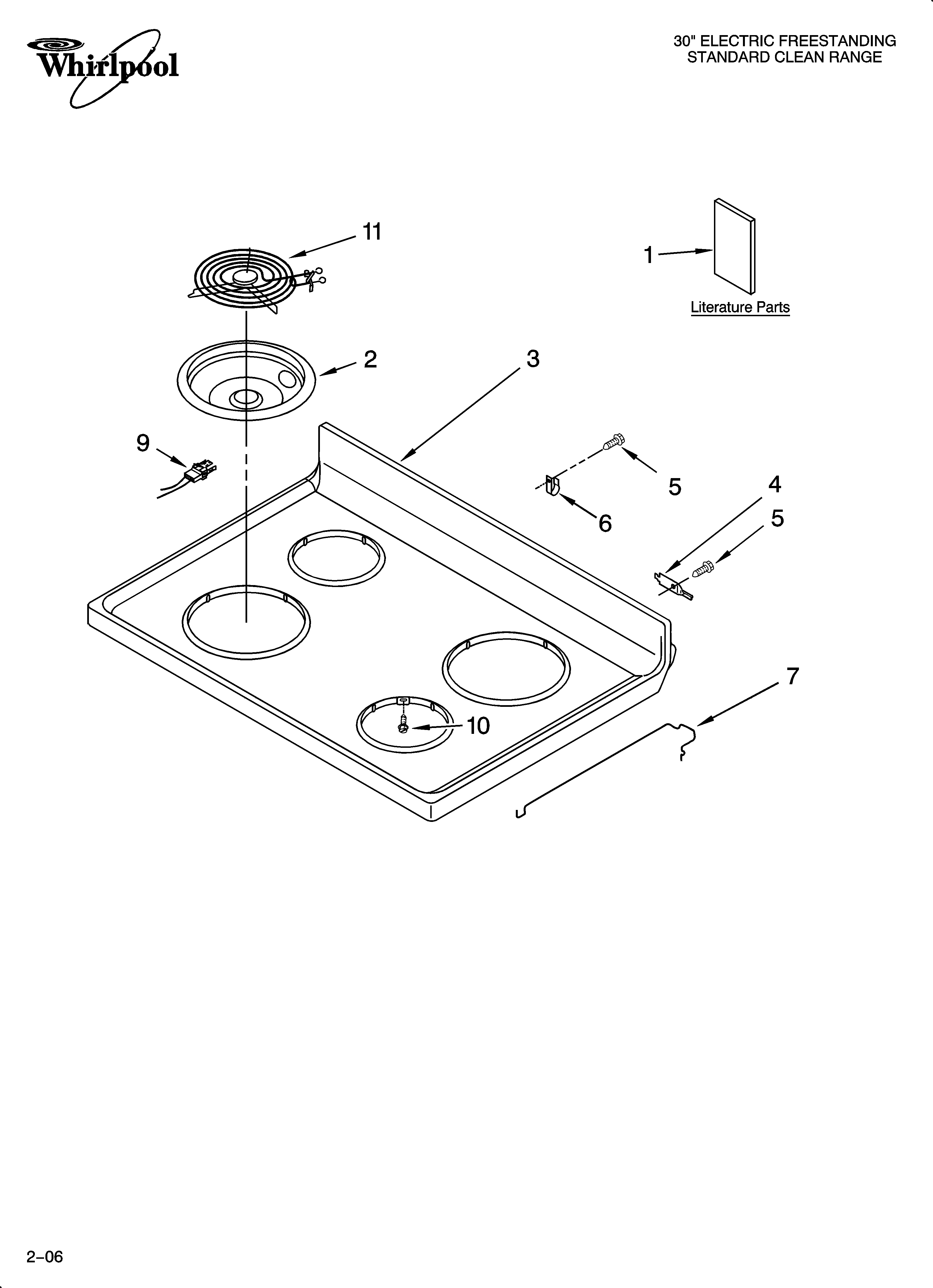 Whirlpool RF114PXST0 cooktop parts diagram