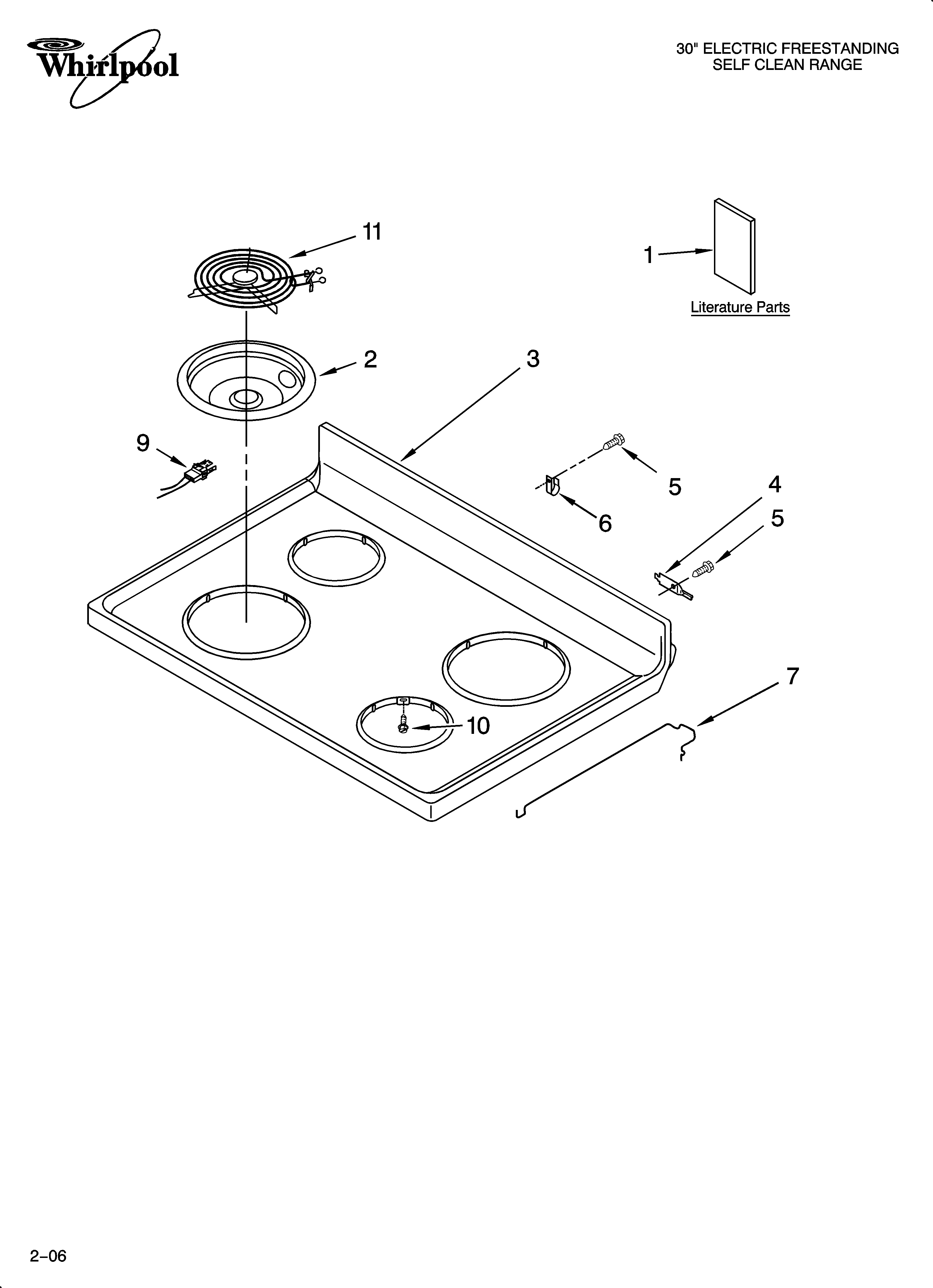 Whirlpool RF261PXSW0 cooktop parts diagram