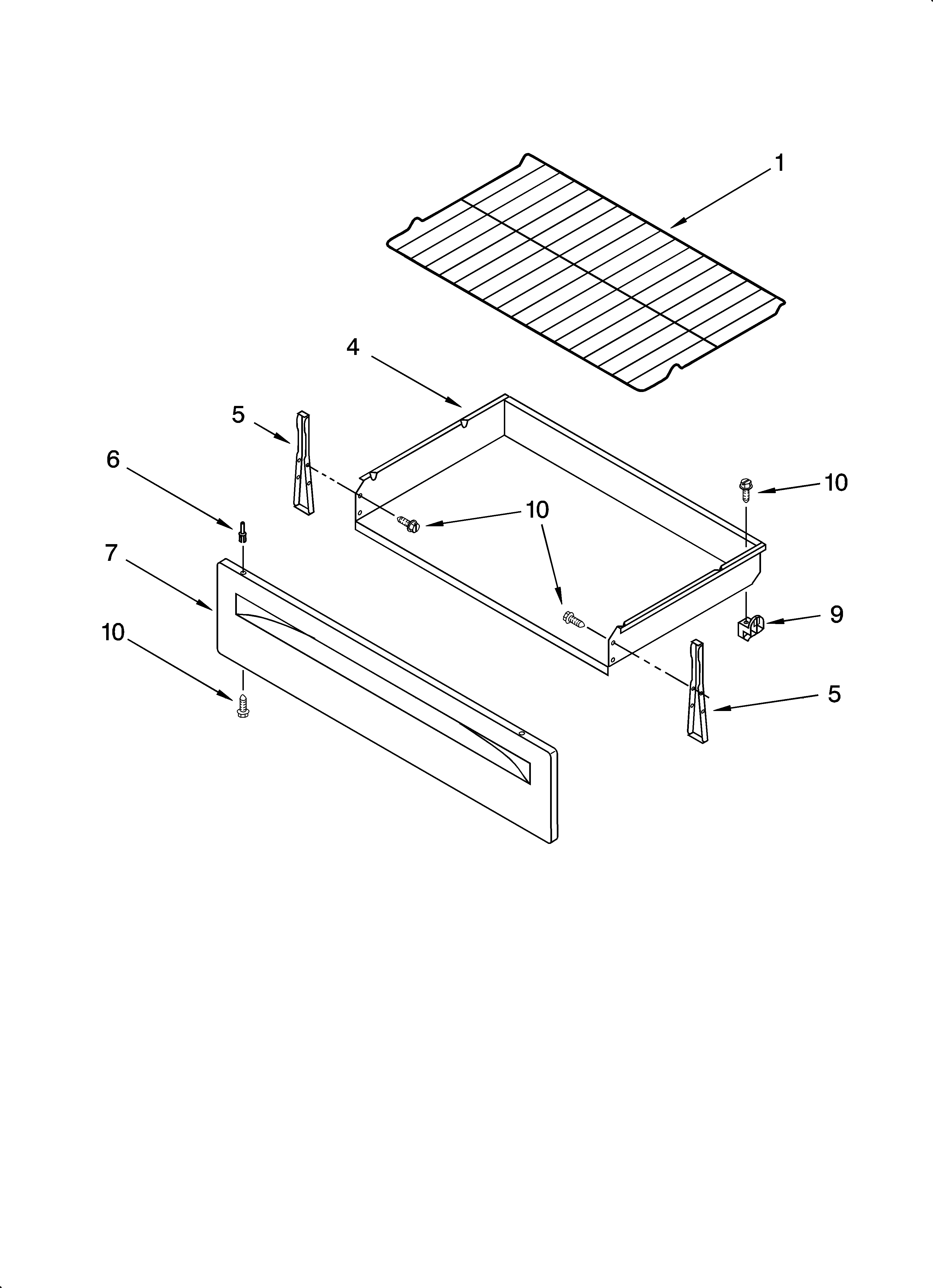 Whirlpool RF261PXSW0 drawer & broiler parts diagram