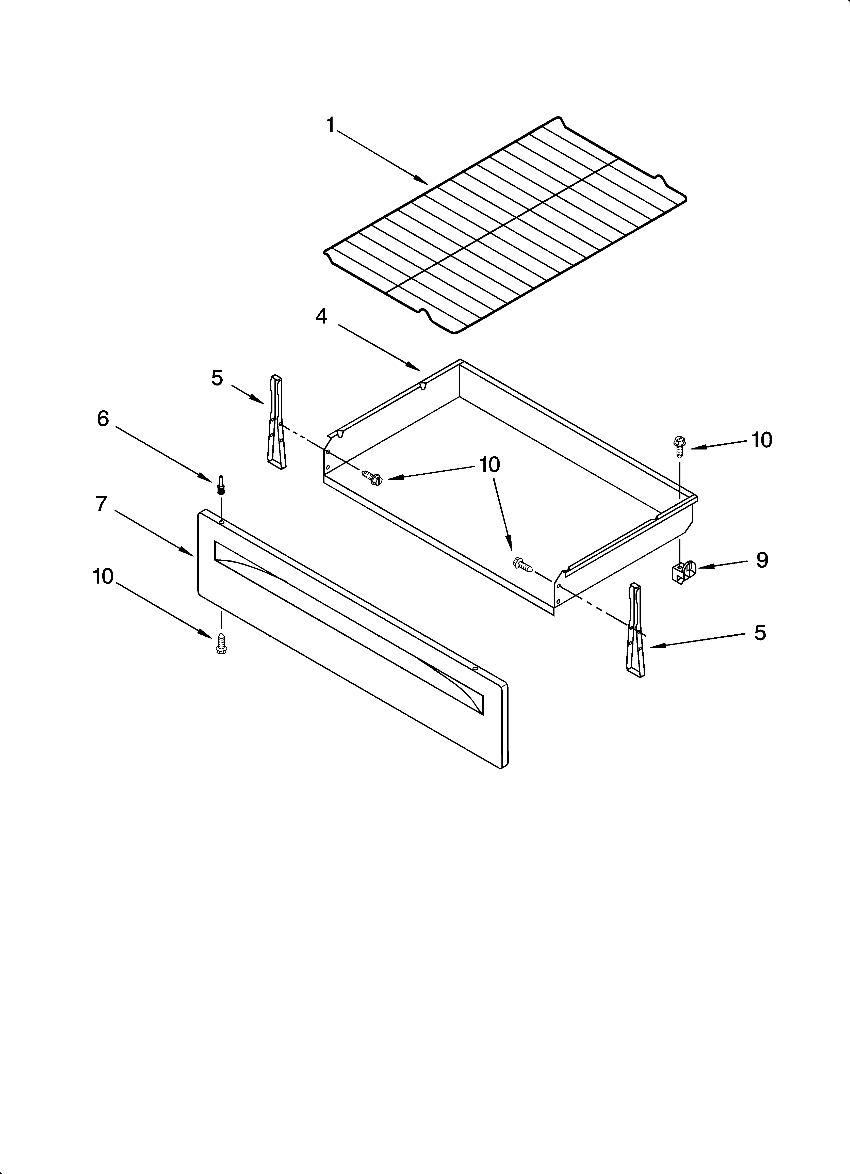 Whirlpool RF262LXSQ0 drawer & broiler parts diagram