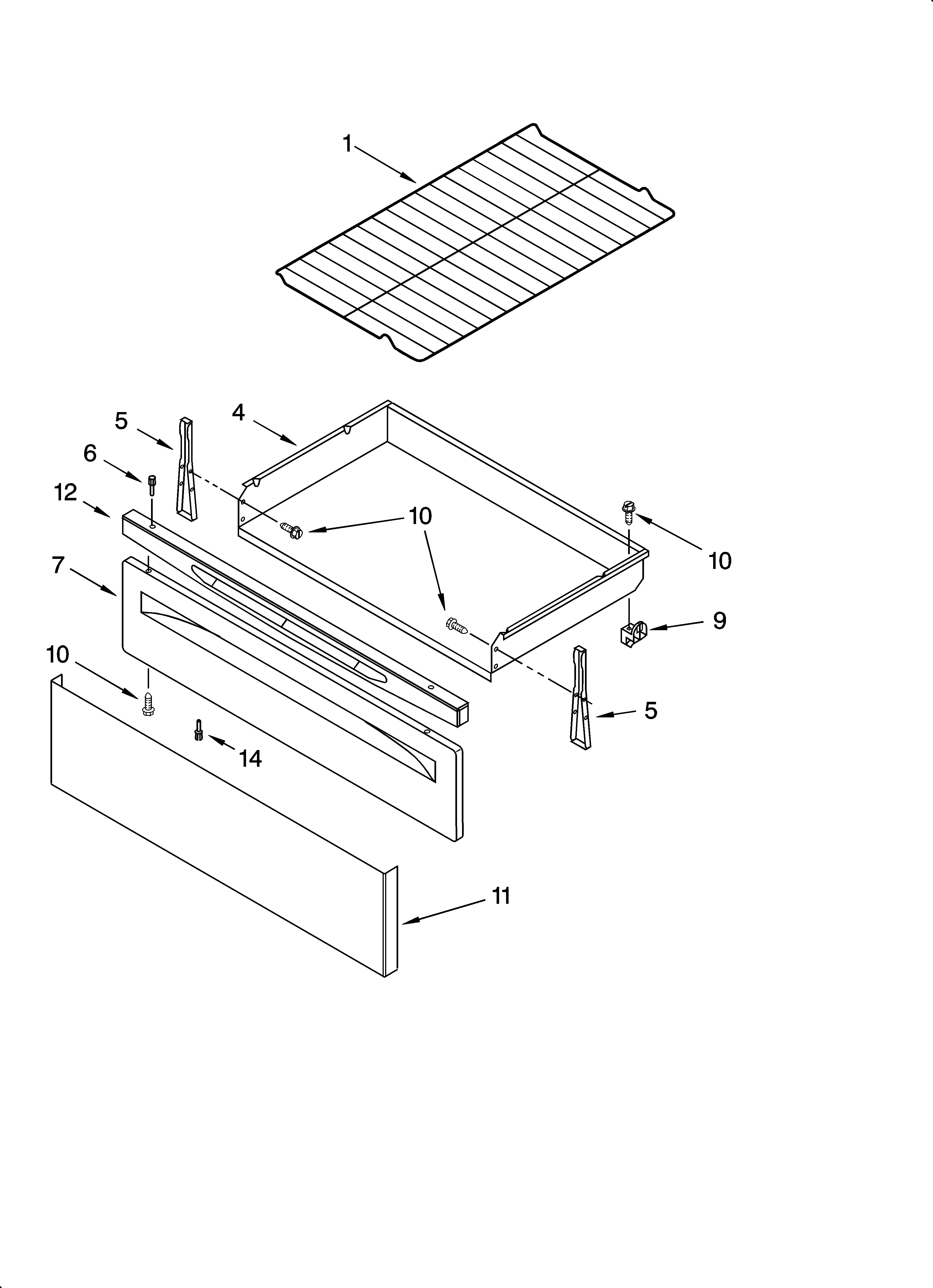 Whirlpool RF362LXSQ0 drawer & broiler parts diagram