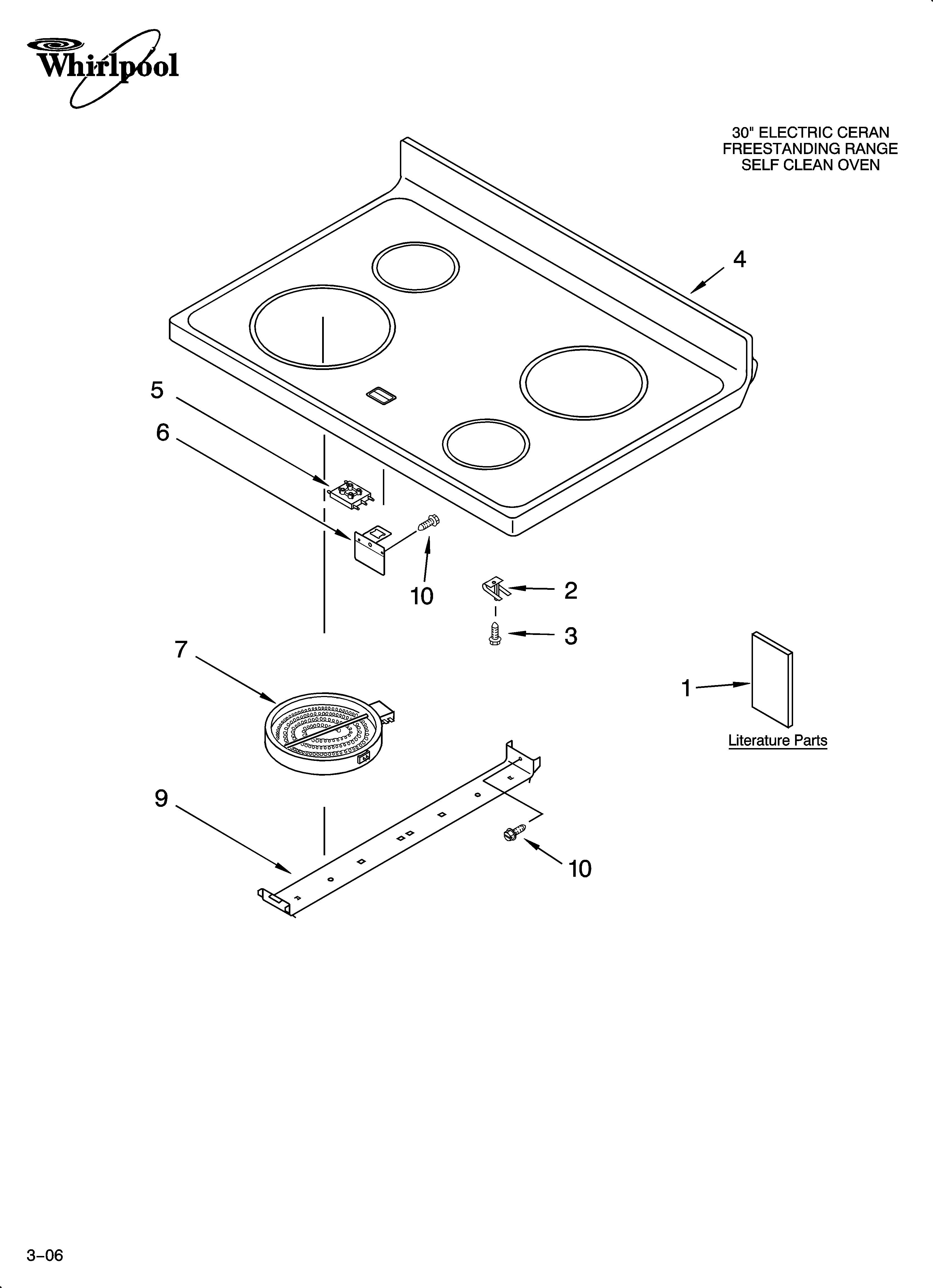 Whirlpool RF364PXPB3 cooktop parts diagram