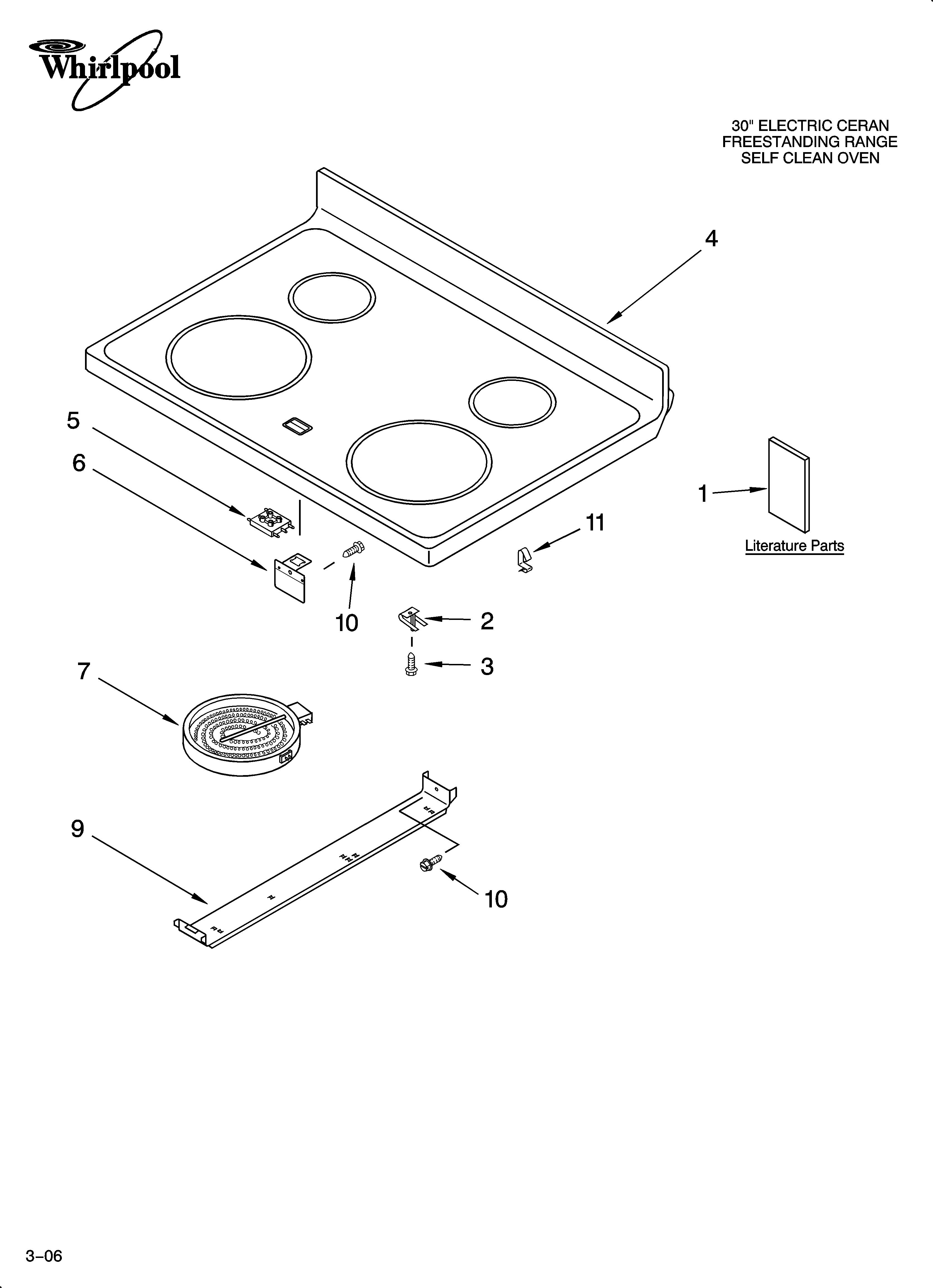 Whirlpool RF368LXPQ3 cooktop parts diagram