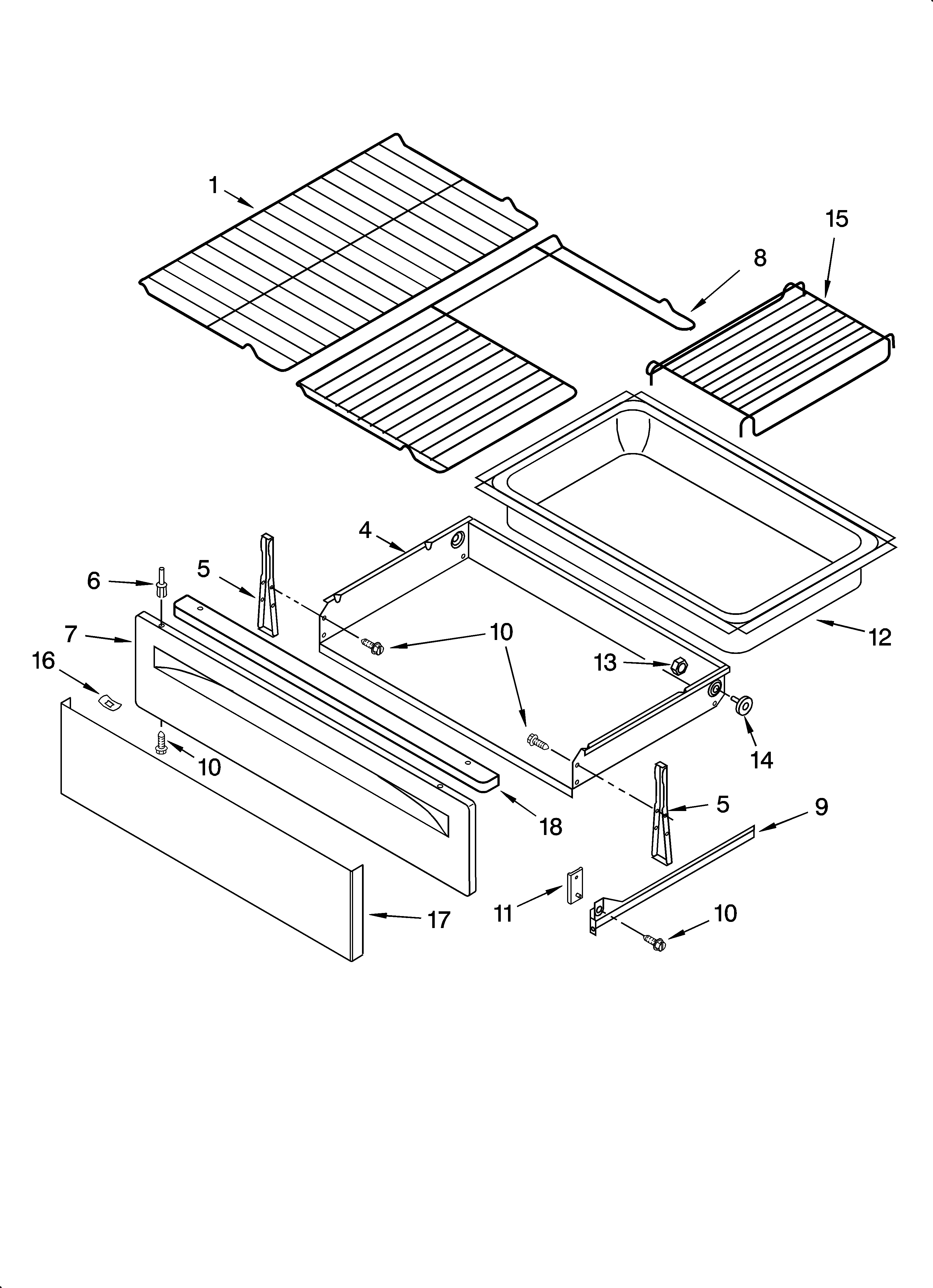 Whirlpool RF380LXPQ3 drawer & broiler parts, optional parts diagram