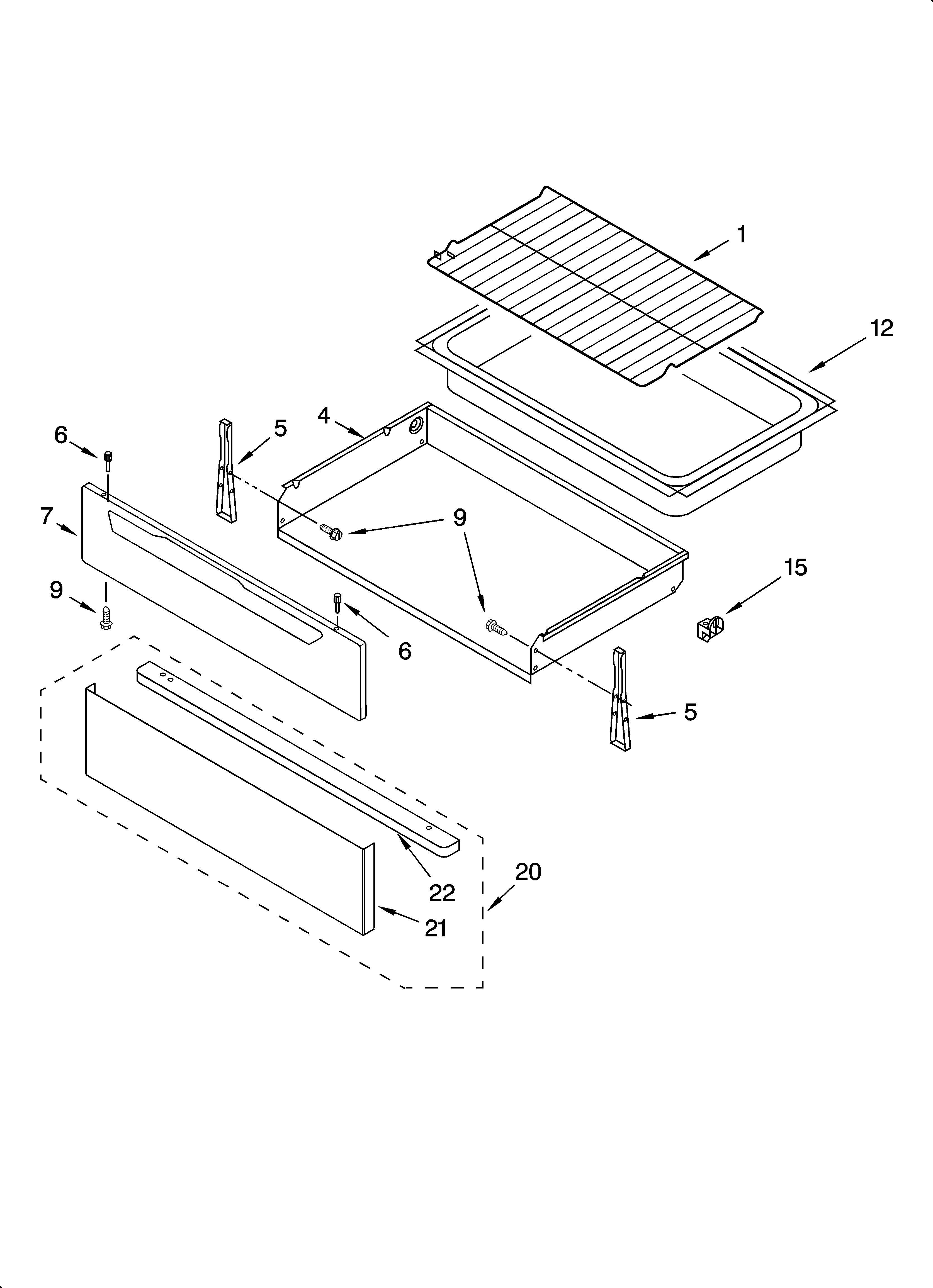 Whirlpool RF462LXSQ0 drawer & broiler parts diagram