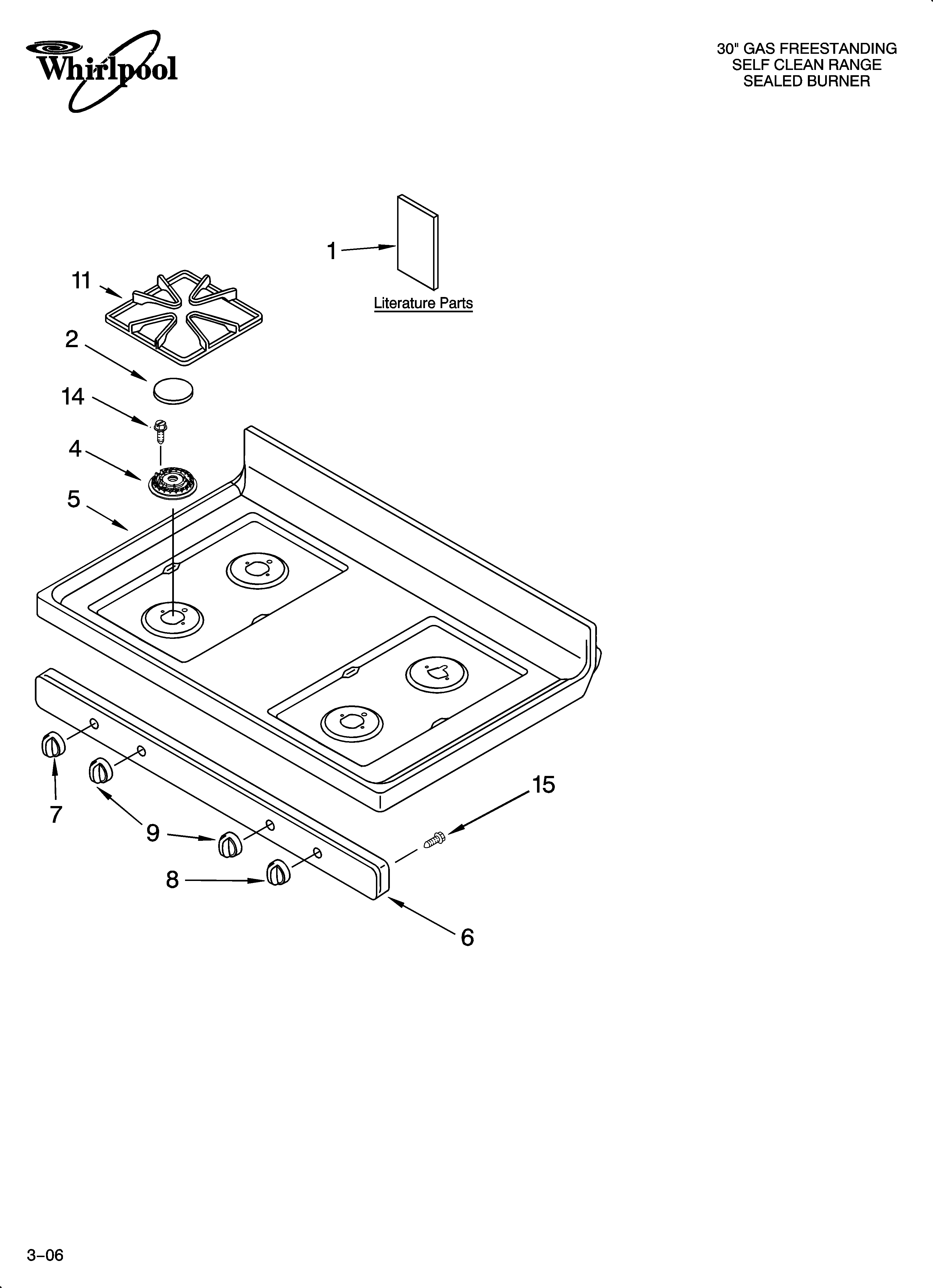 Whirlpool SF380LEPQ3 cooktop parts diagram