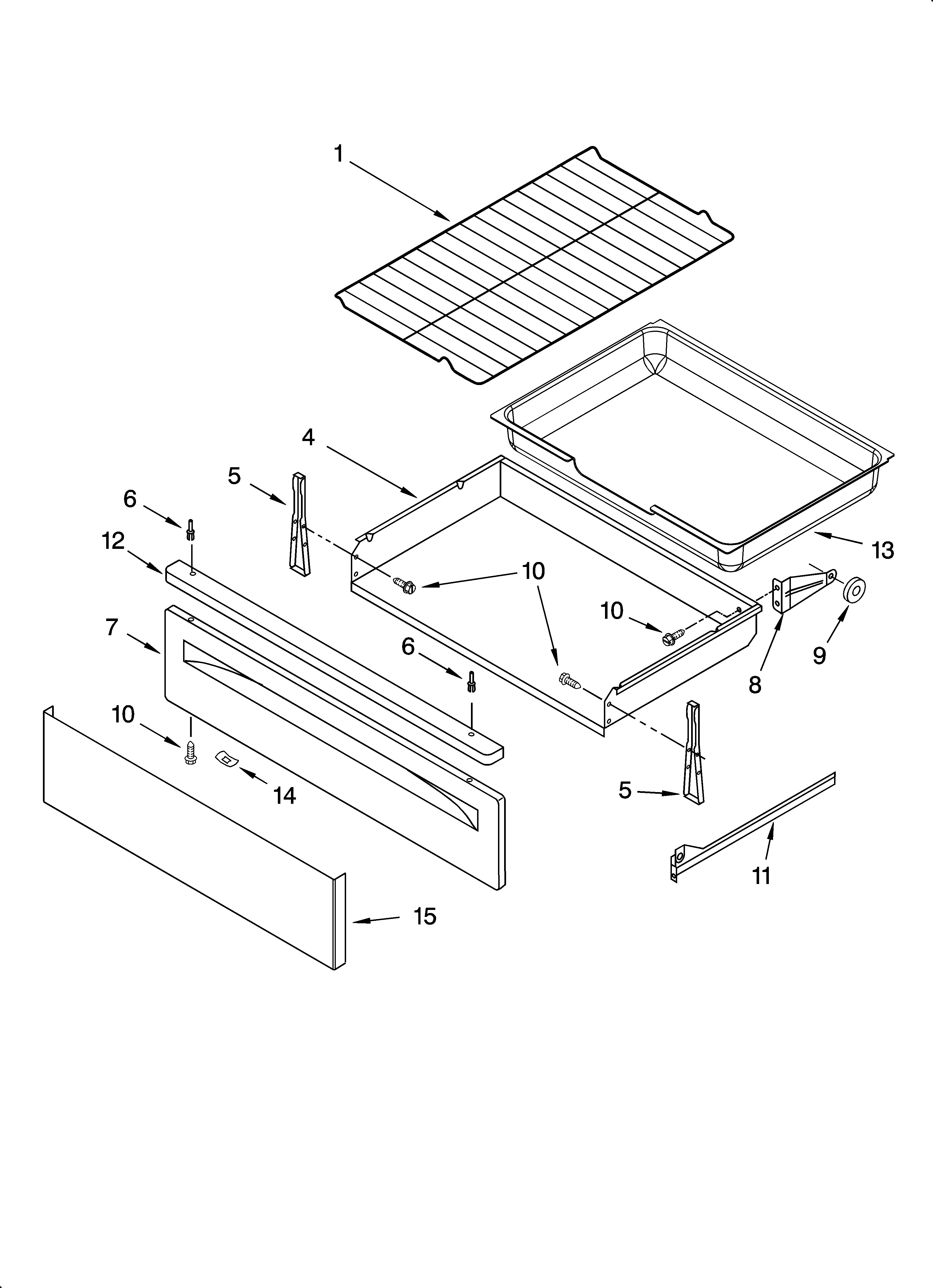Whirlpool SF380LEPQ3 drawer & broiler parts diagram