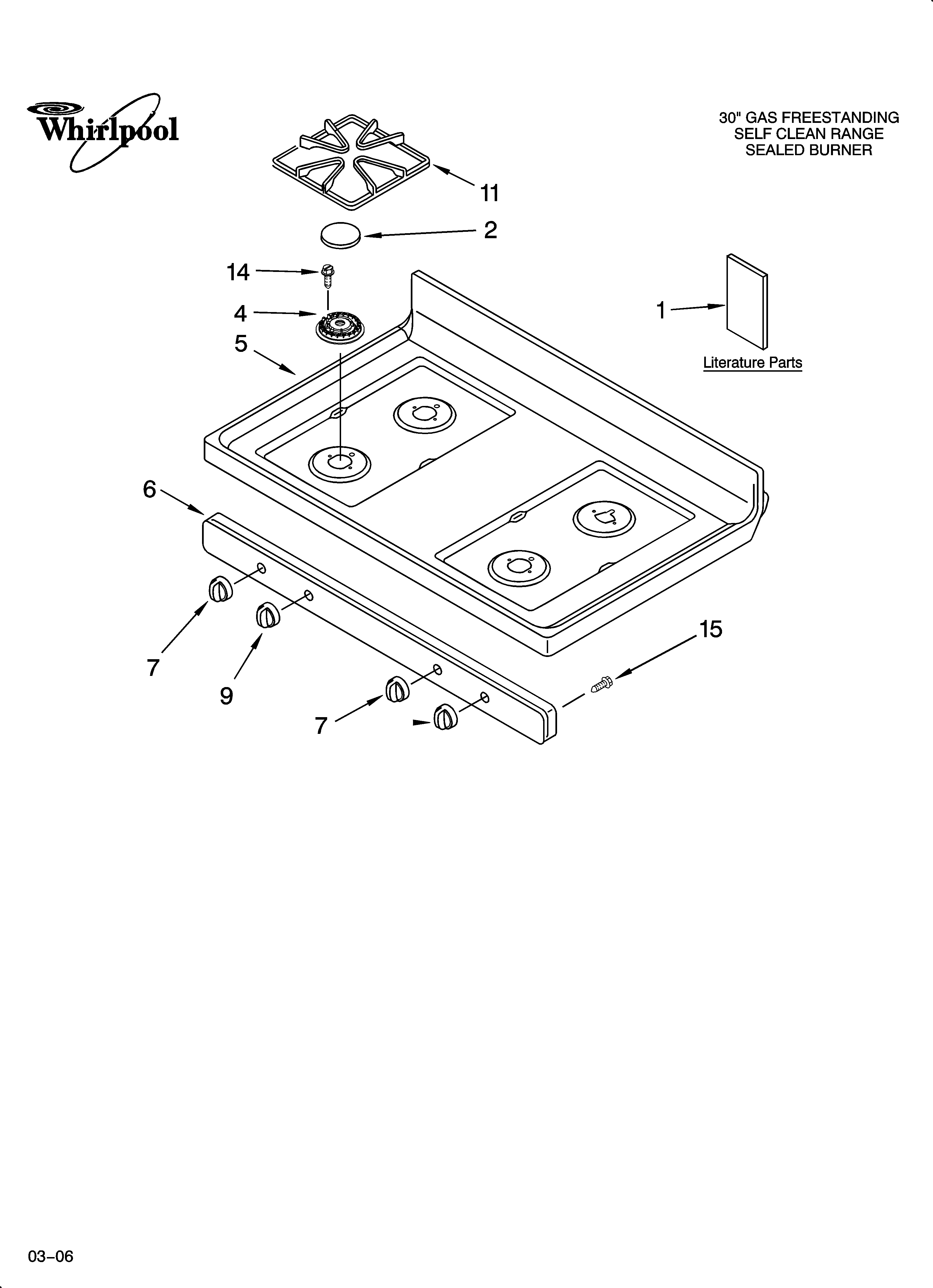 Whirlpool SF462LXSS0 cooktop parts diagram