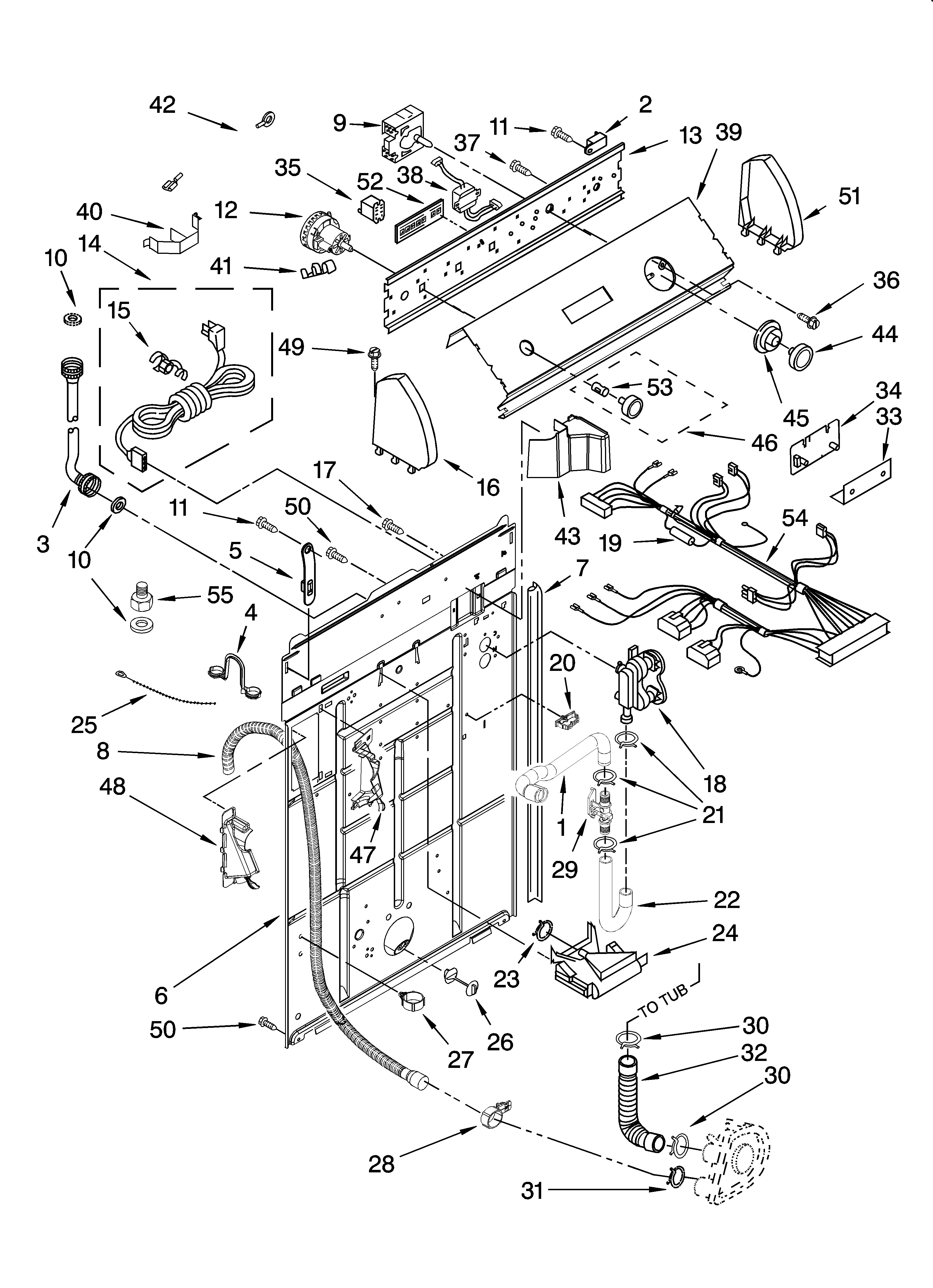 Whirlpool 3RGSC9455JQ6 controls and rear panel parts diagram