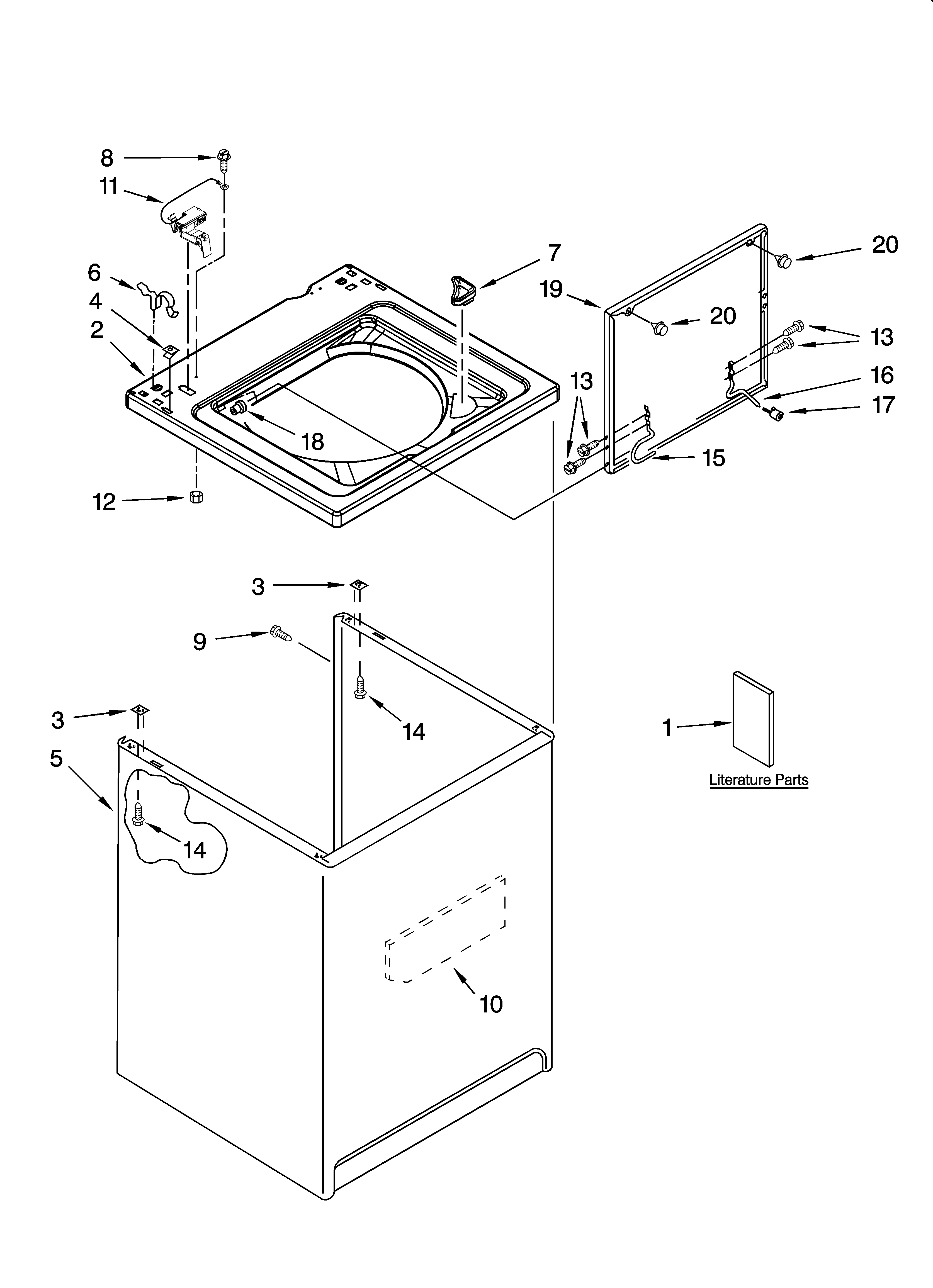 Whirlpool 3RLSQ8533JQ6 top and cabinet parts diagram