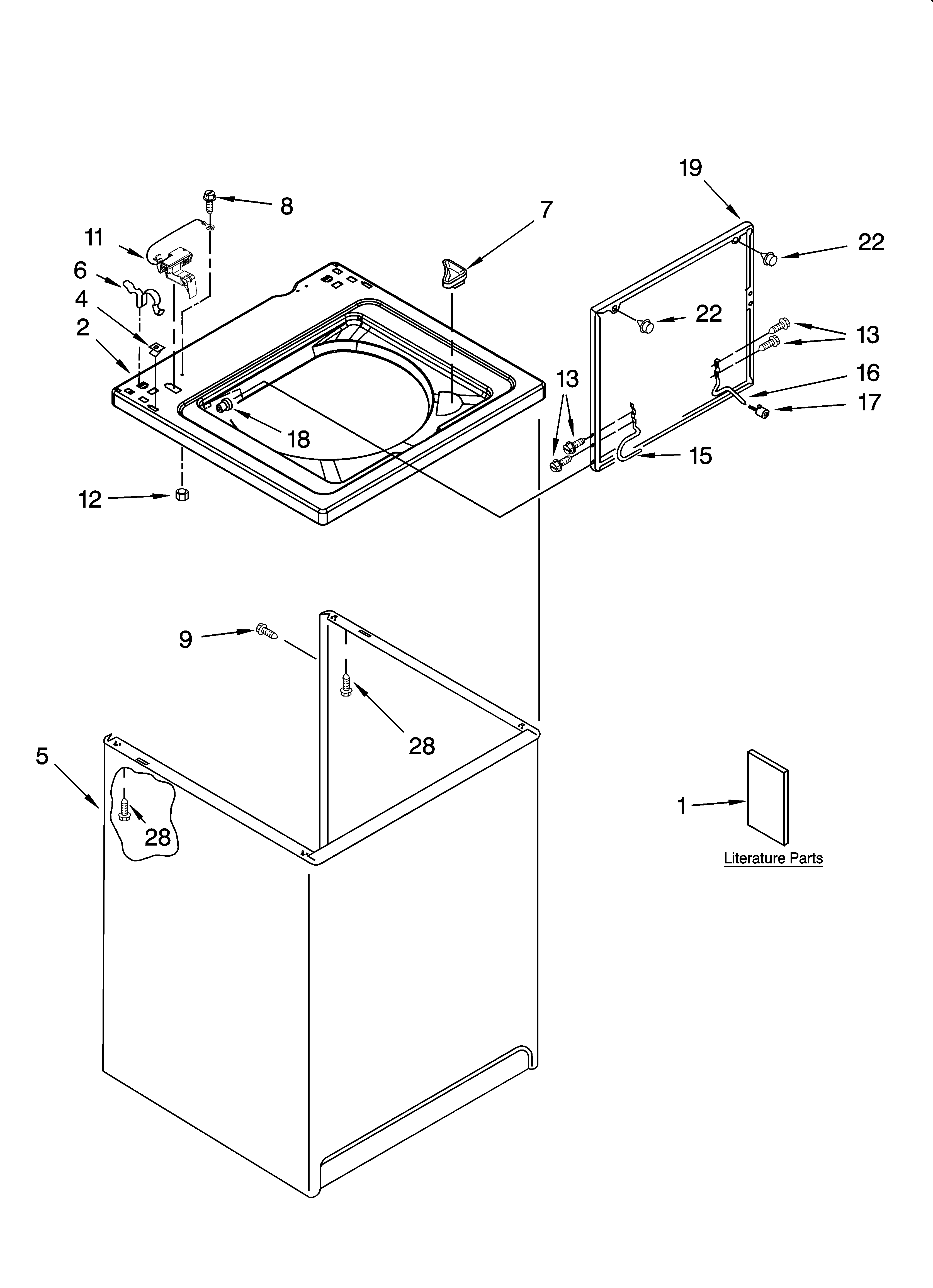 Whirlpool 3XLBR8543JQ3 top and cabinet parts diagram