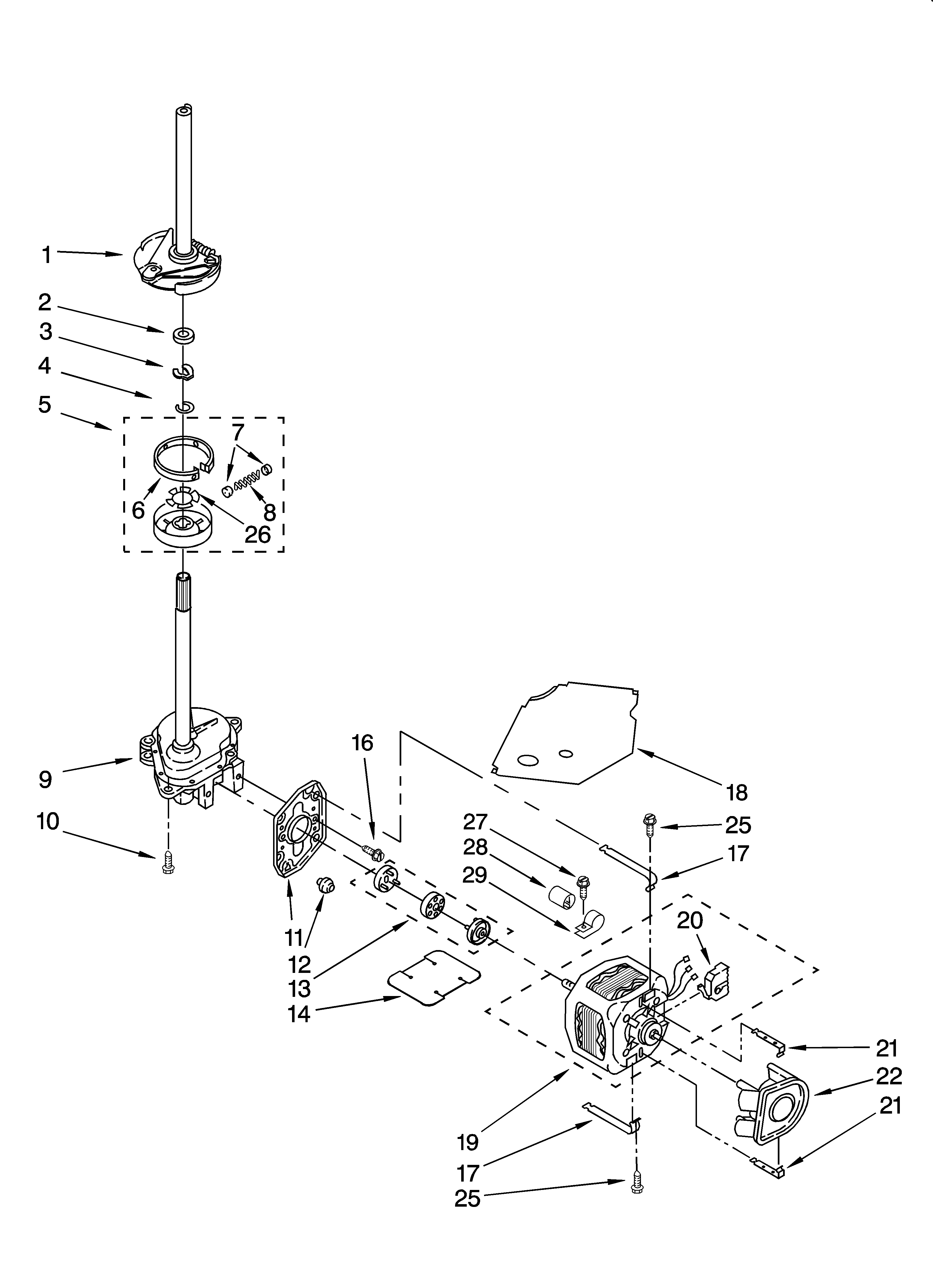 Whirlpool 3XLBR8543JQ3 brake, clutch, gearcase, motor and pump parts diagram