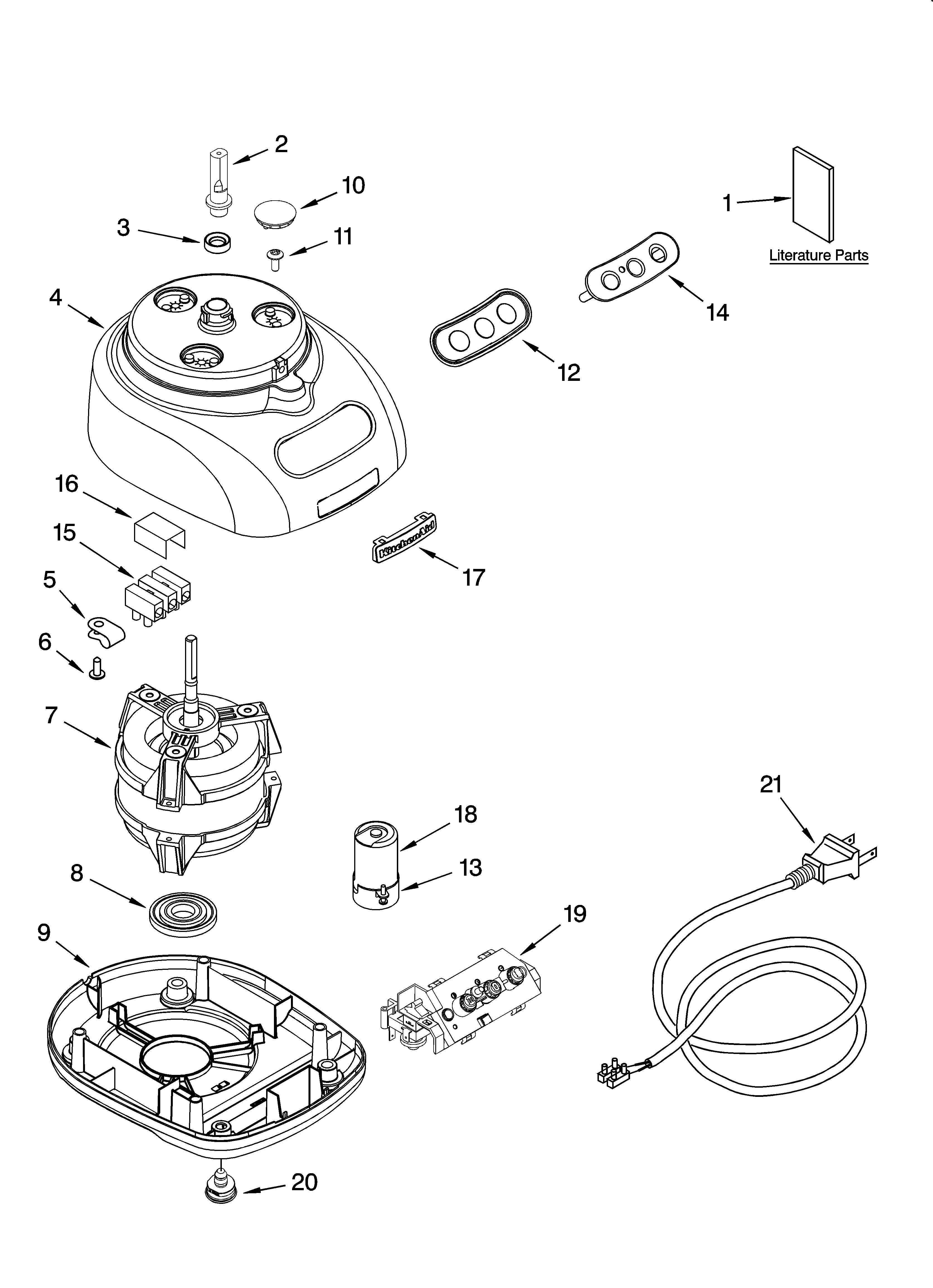 KitchenAid KFP750PK1 motor and housing parts diagram