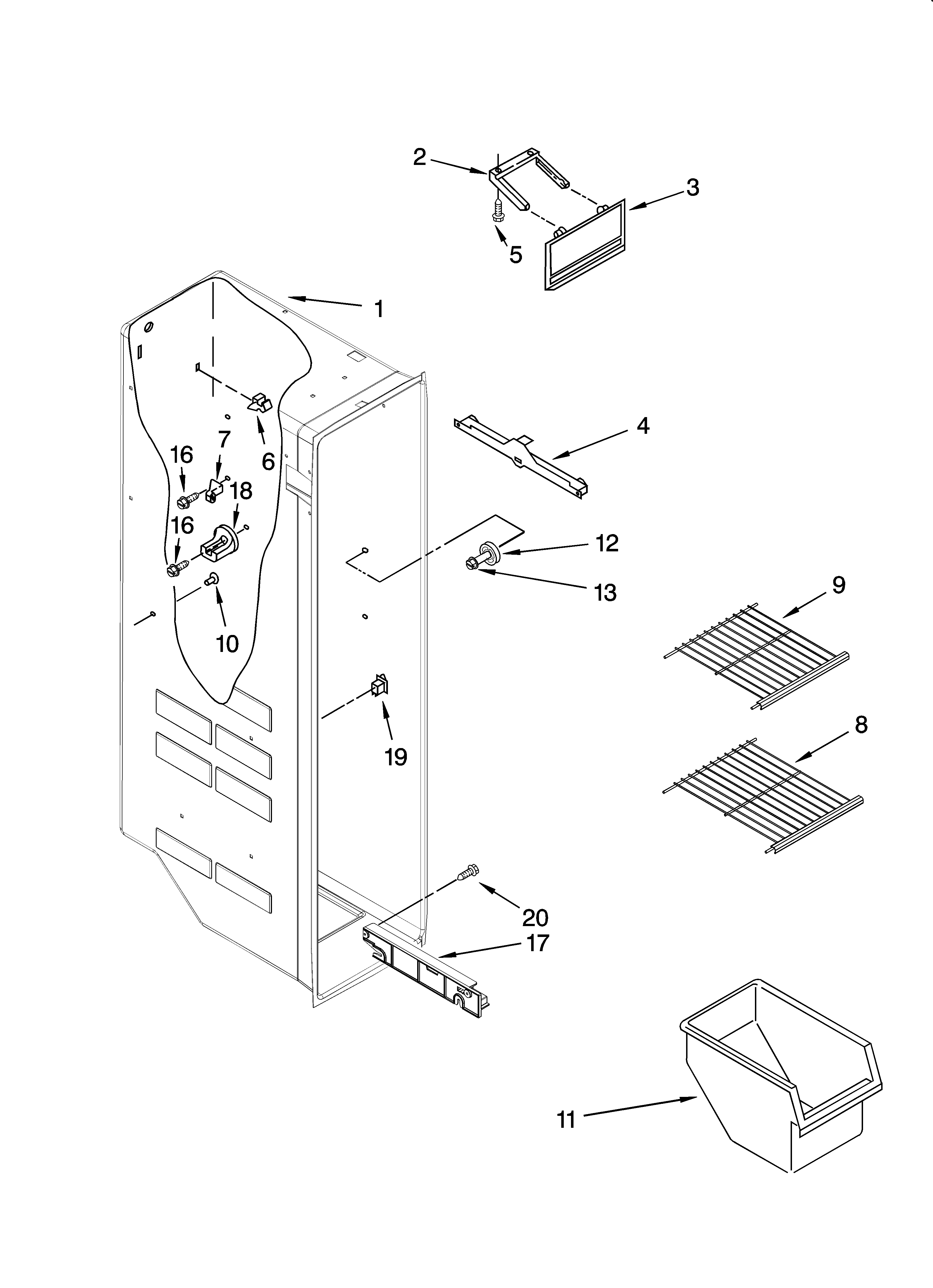 Whirlpool 7ED2GTQXPL01 freezer liner parts diagram