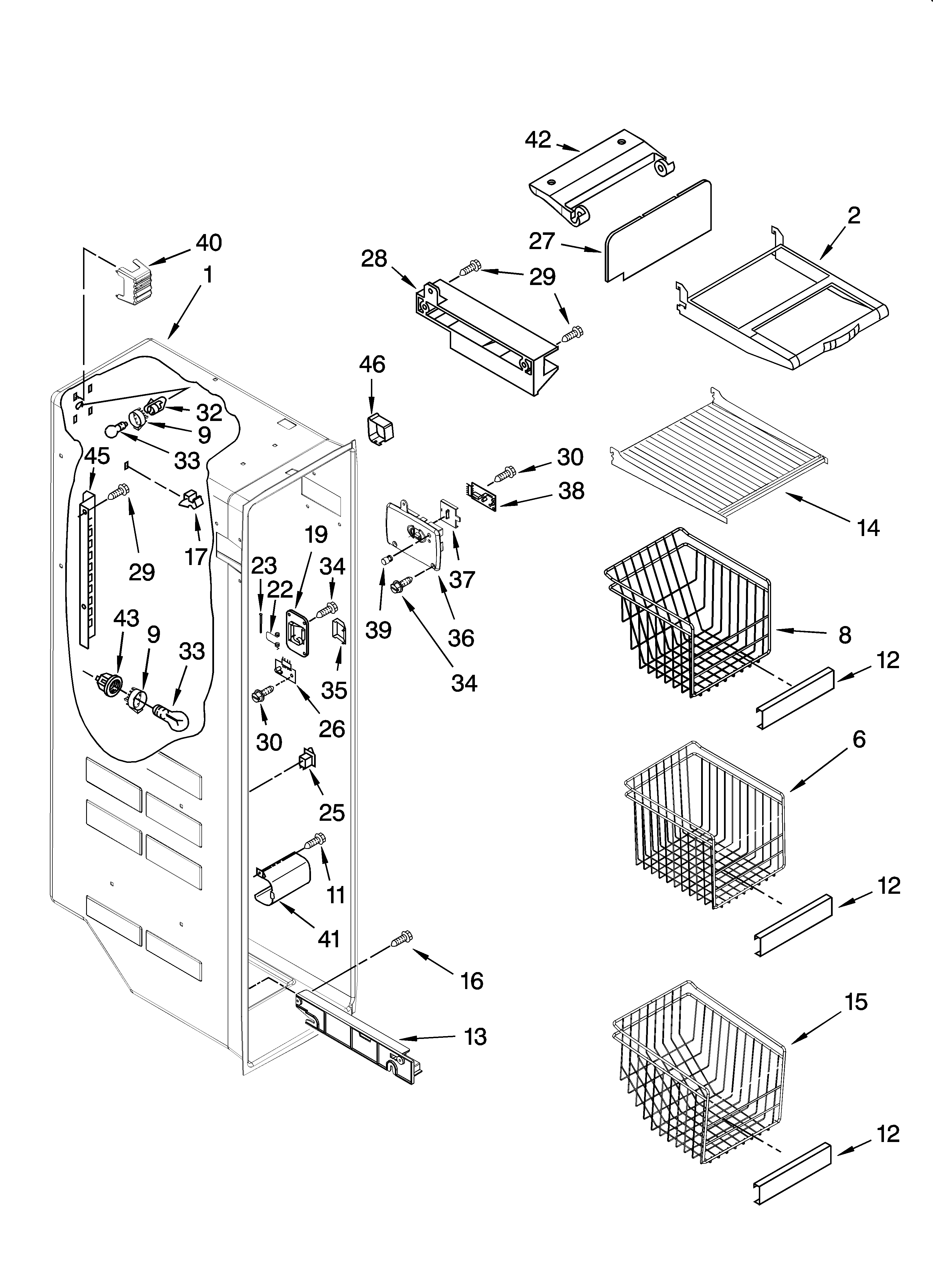 Whirlpool 7GS6SHEXMS01 freezer liner parts diagram