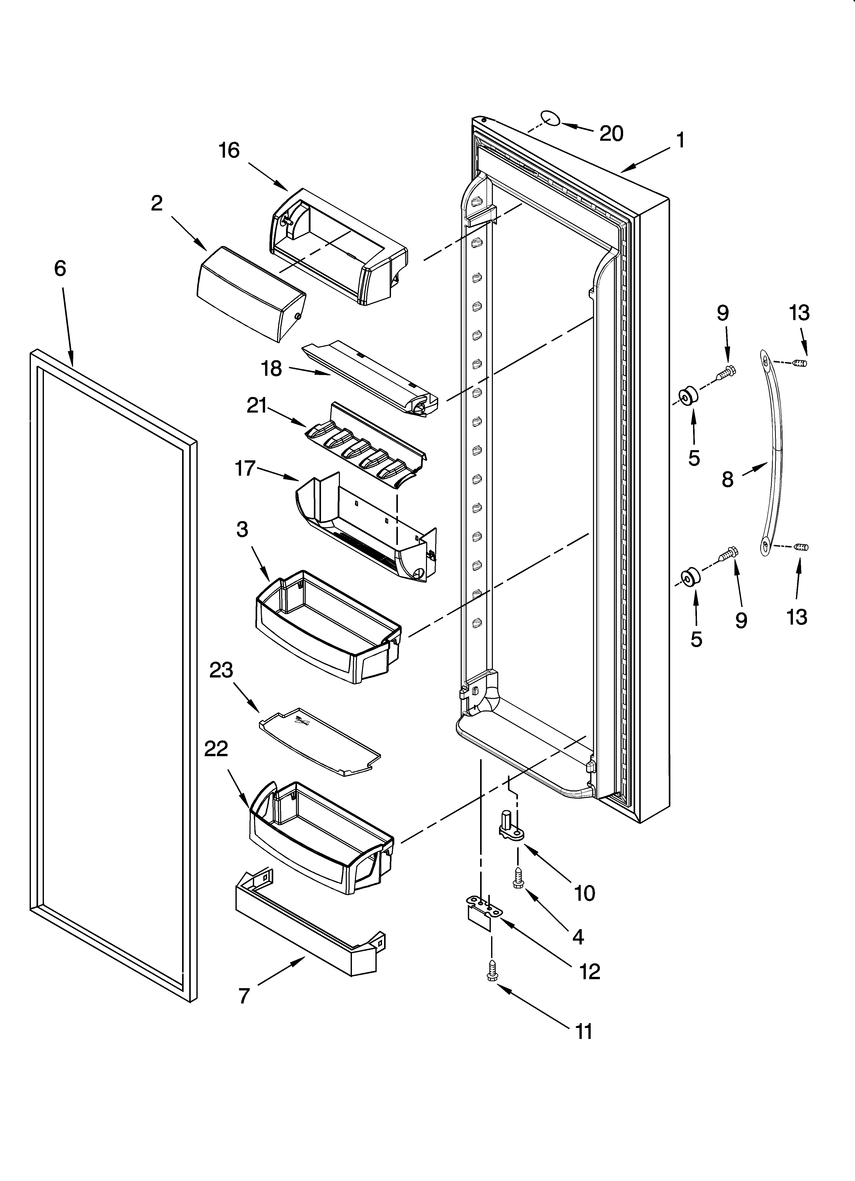 Whirlpool 7GS6SHEXMS01 refrigerator door parts diagram
