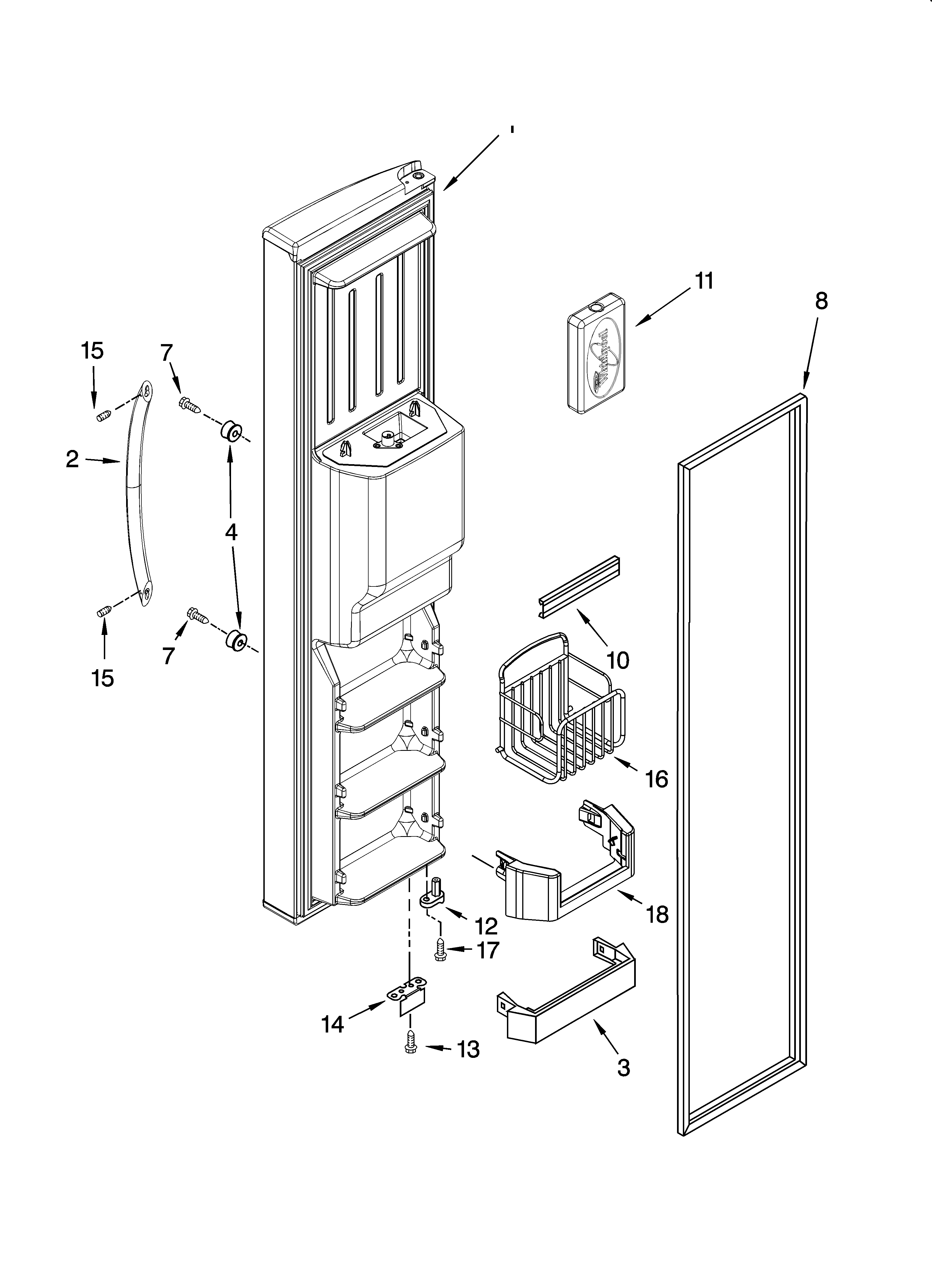 Whirlpool 7GS6SHEXMS01 freezer door parts diagram