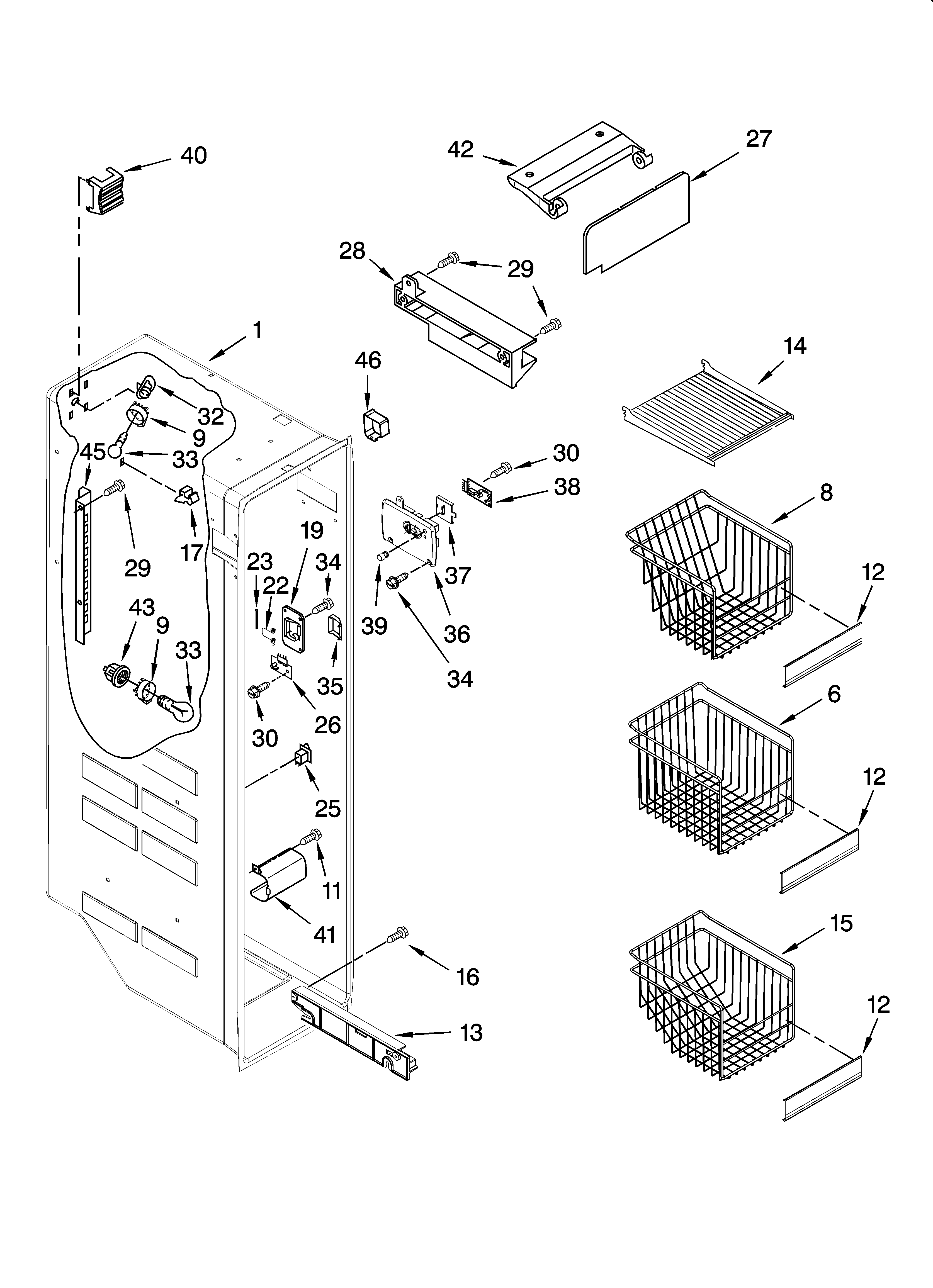 Whirlpool 7GS6SHEXPL01 freezer liner parts diagram