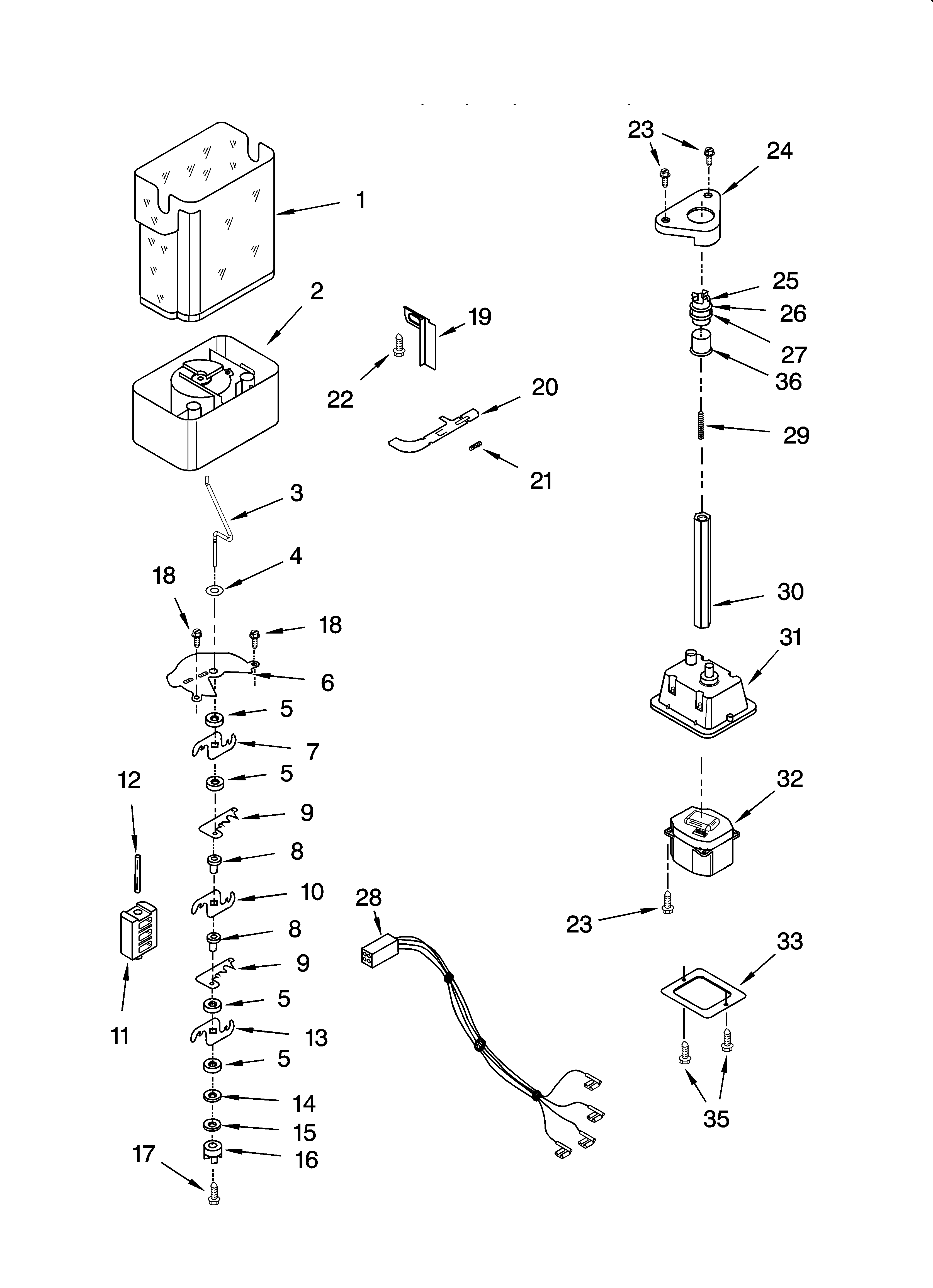 Whirlpool 7GS6SHEXPL01 motor and ice container parts diagram