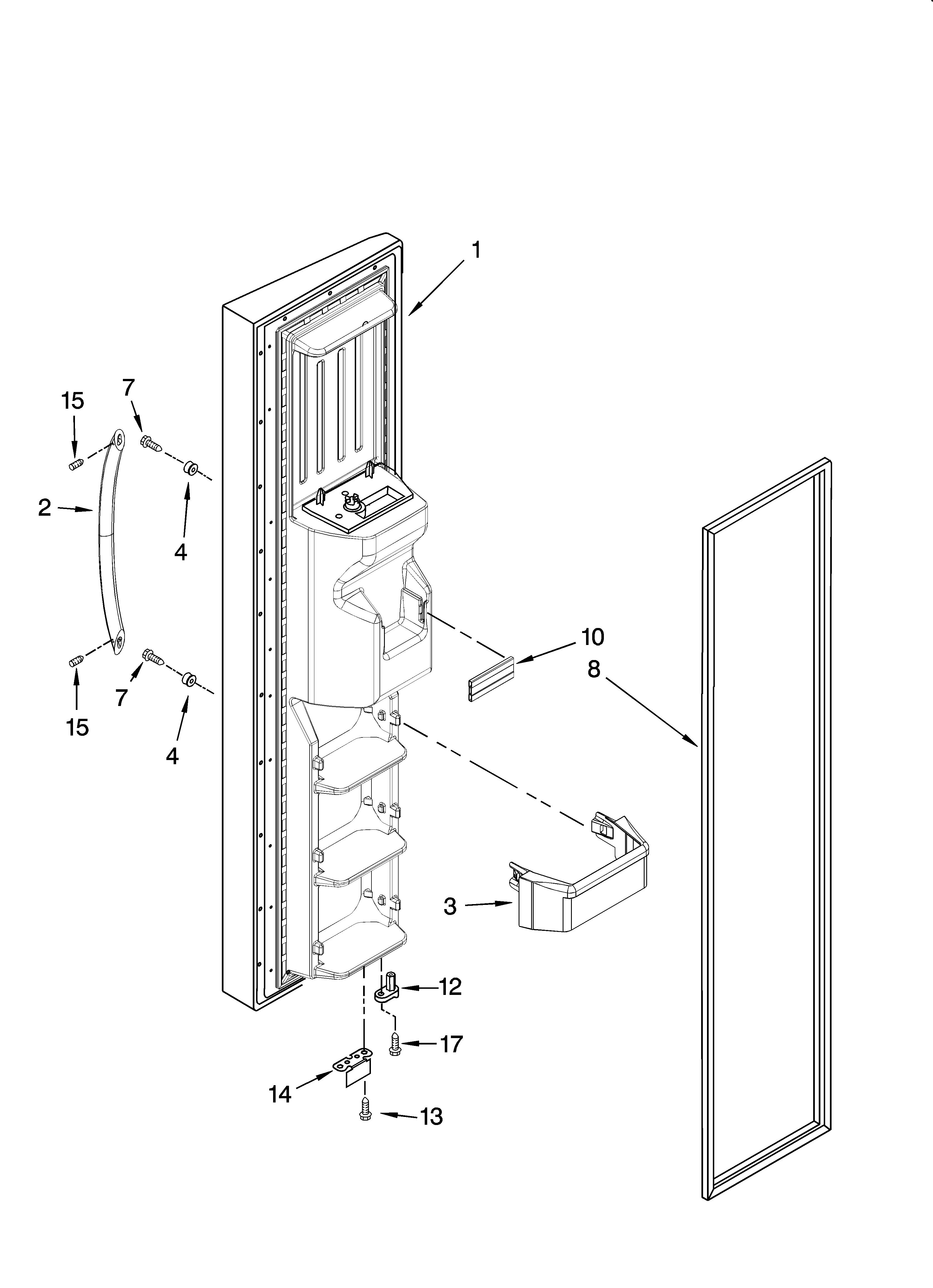 Whirlpool 7GS6SHEXPL01 freezer door parts diagram