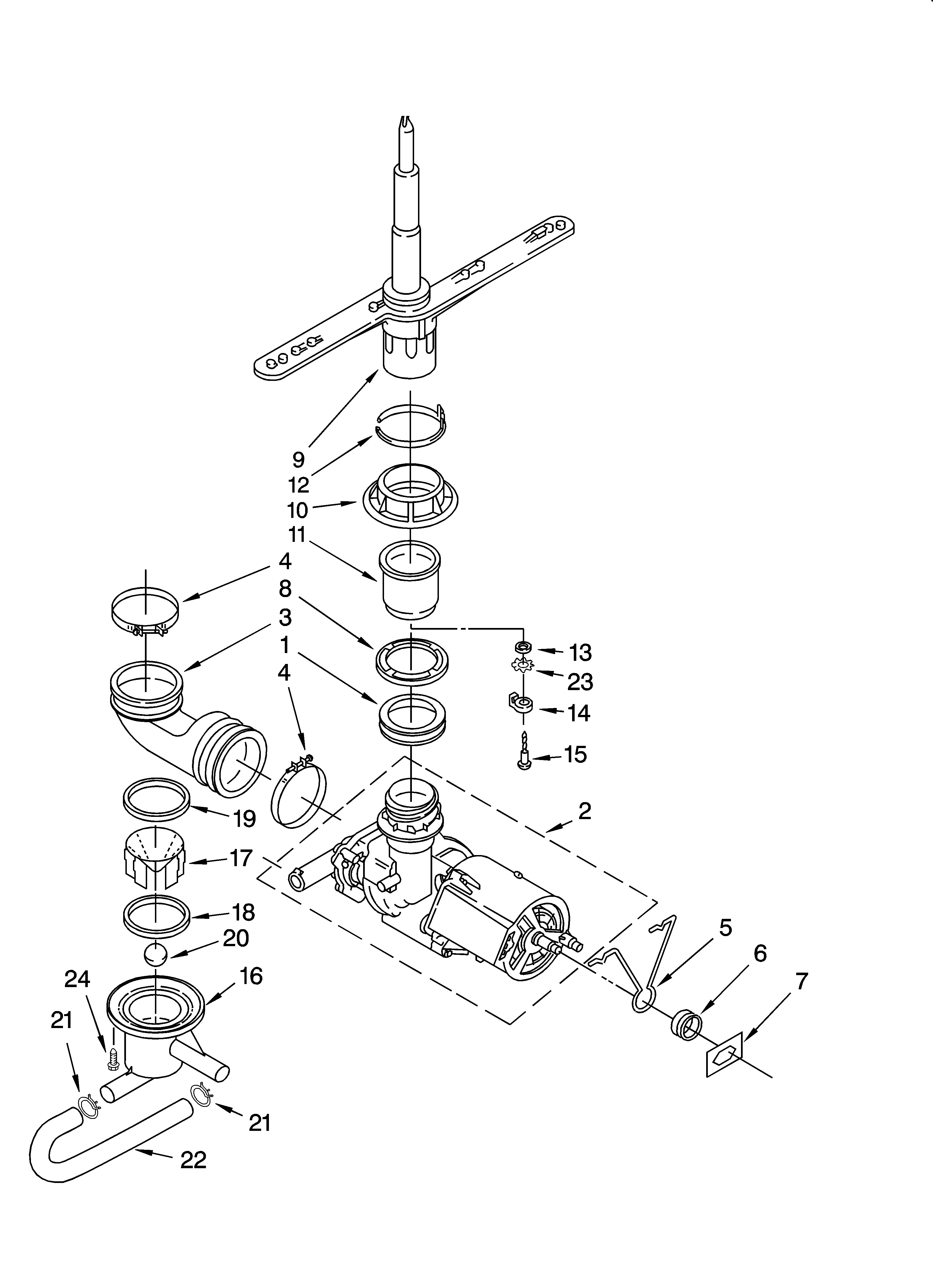 Whirlpool DU850SWPS2 pump and spray arm parts diagram