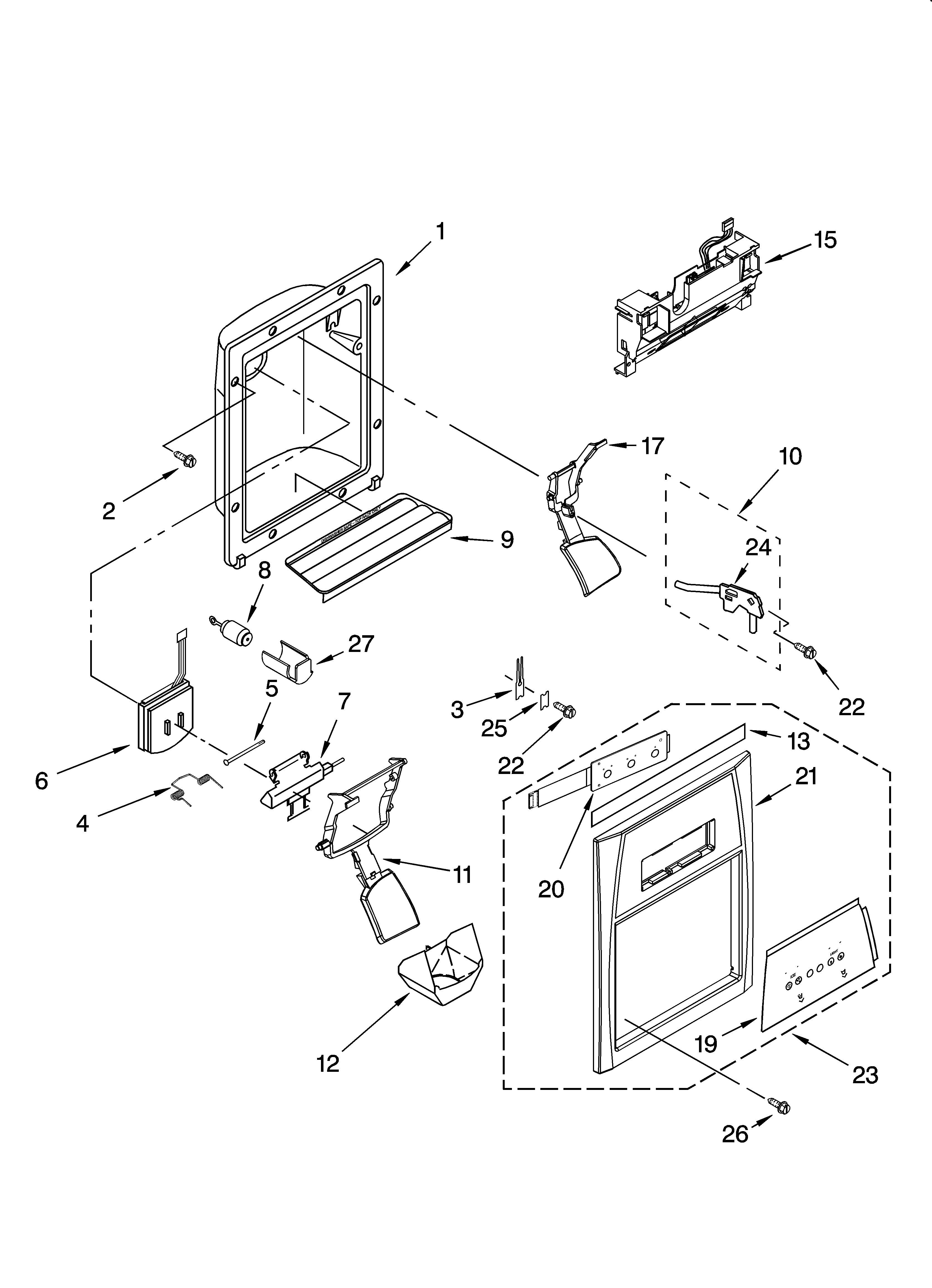 Whirlpool EC3JHAXRS00 dispenser front parts diagram
