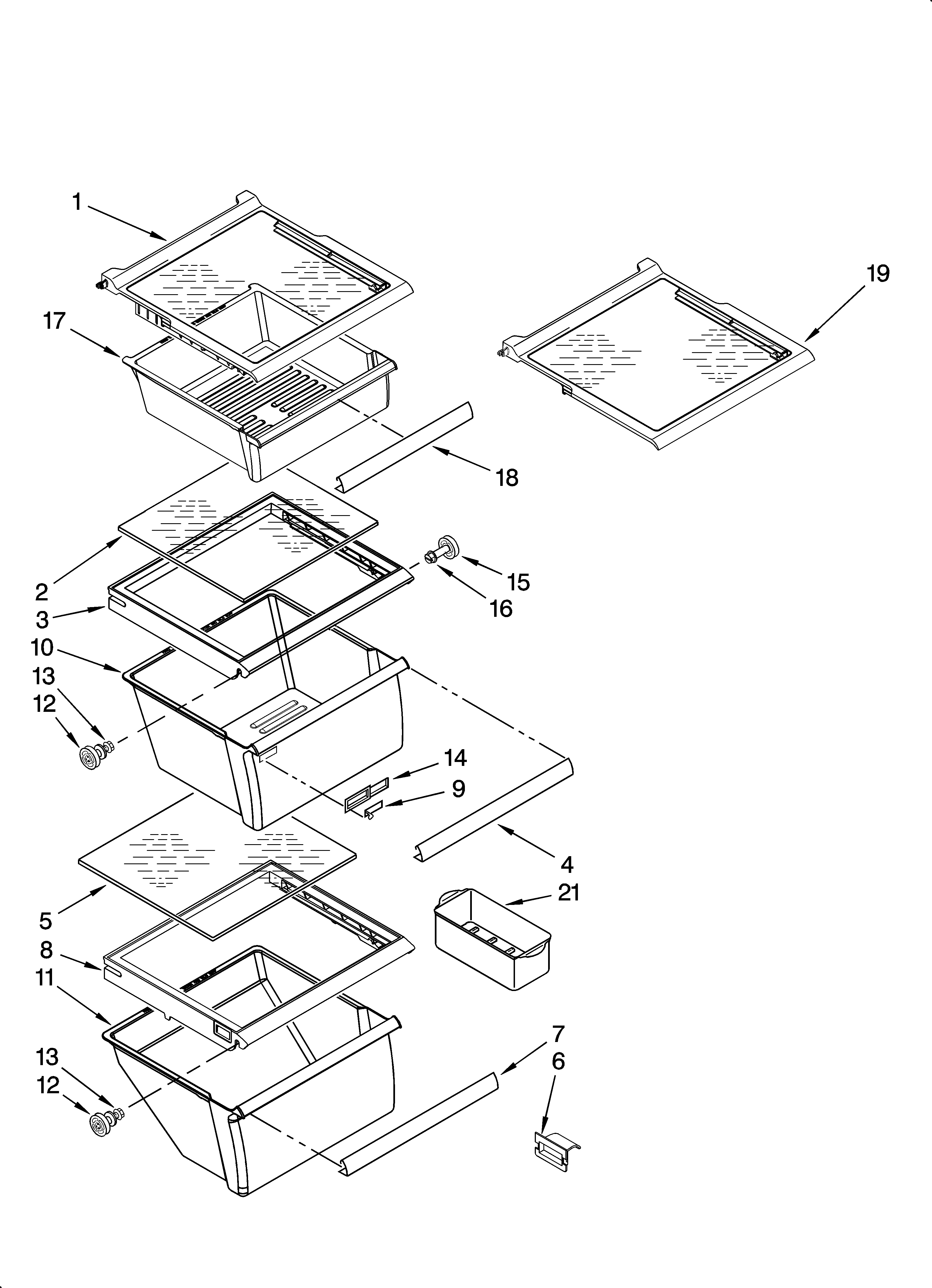 Whirlpool ED2CHQXTB00 refrigerator shelf parts diagram