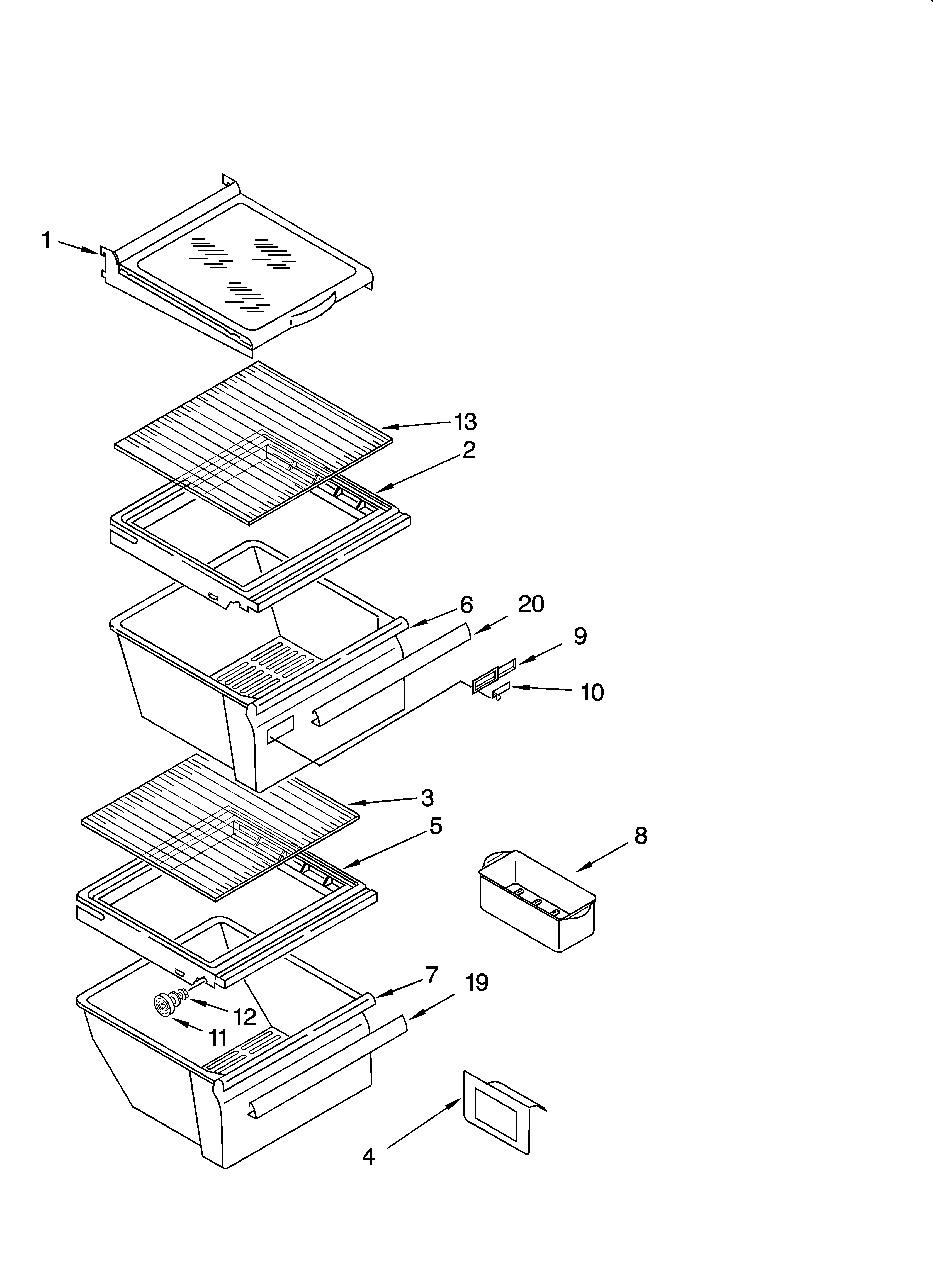 Whirlpool ED2FHGXSQ00 refrigerator shelf parts diagram