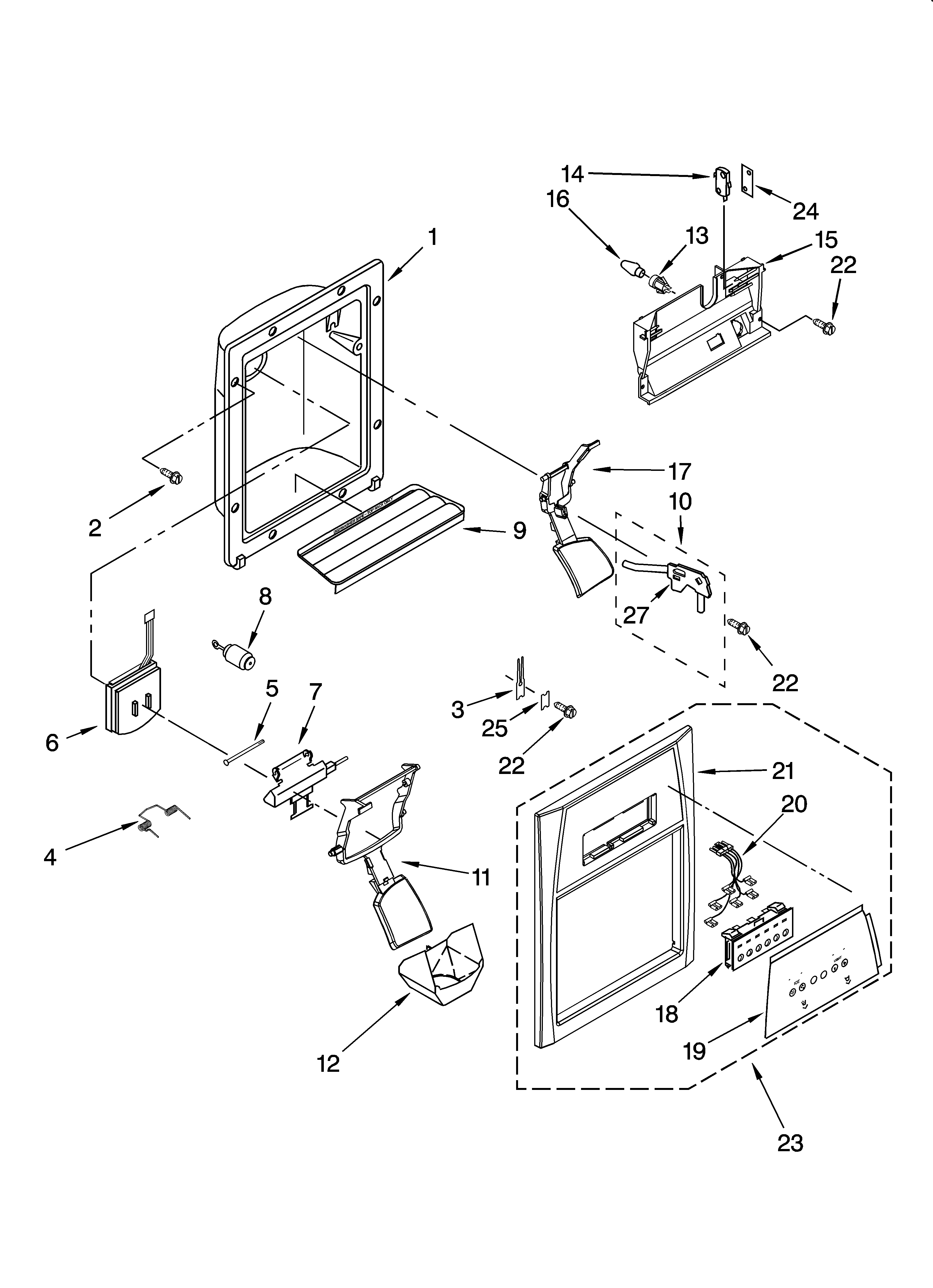 Whirlpool ED2FHGXSQ00 dispenser front parts diagram