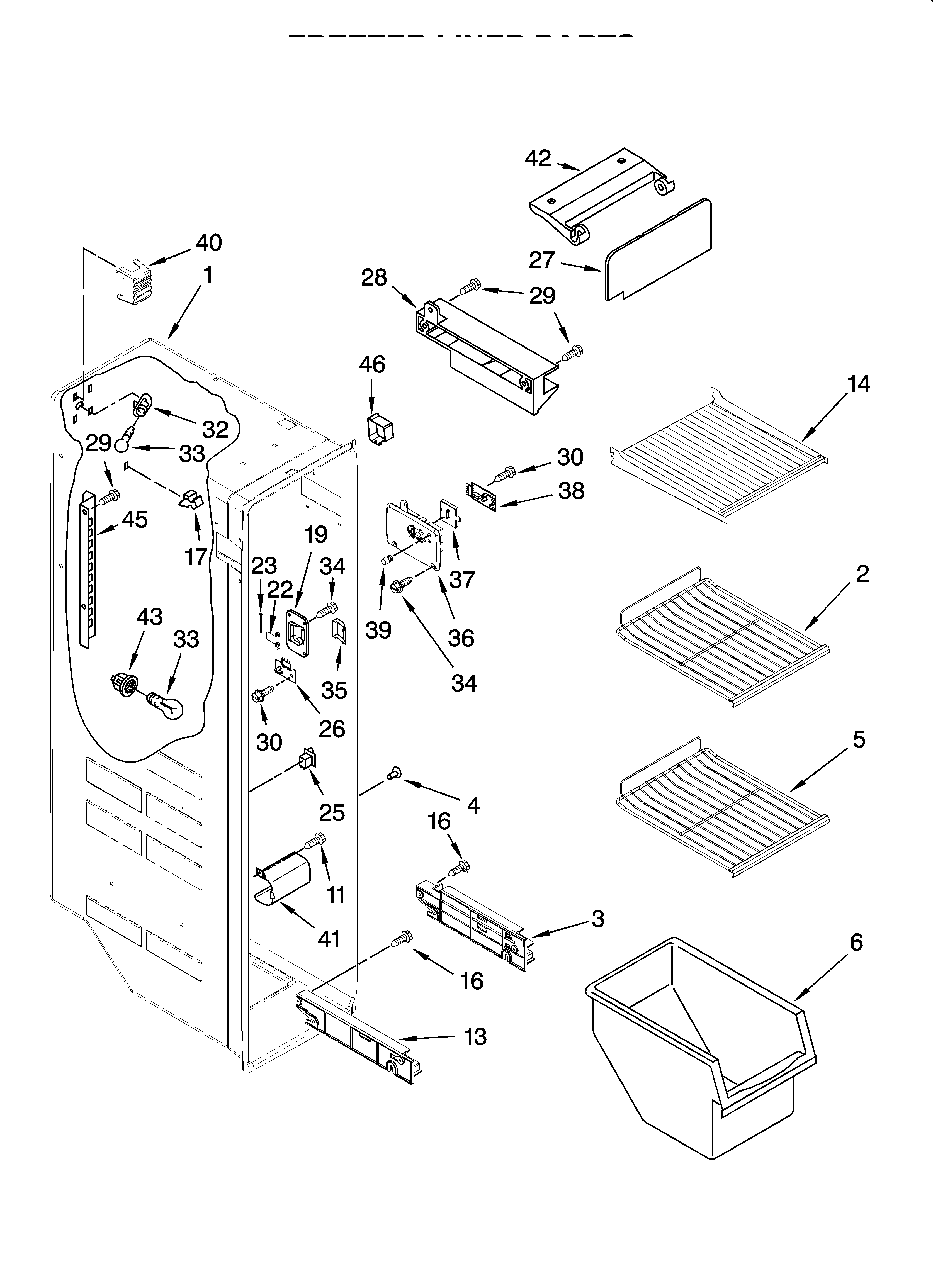 Whirlpool ED5FHAXSS00 freezer liner parts diagram