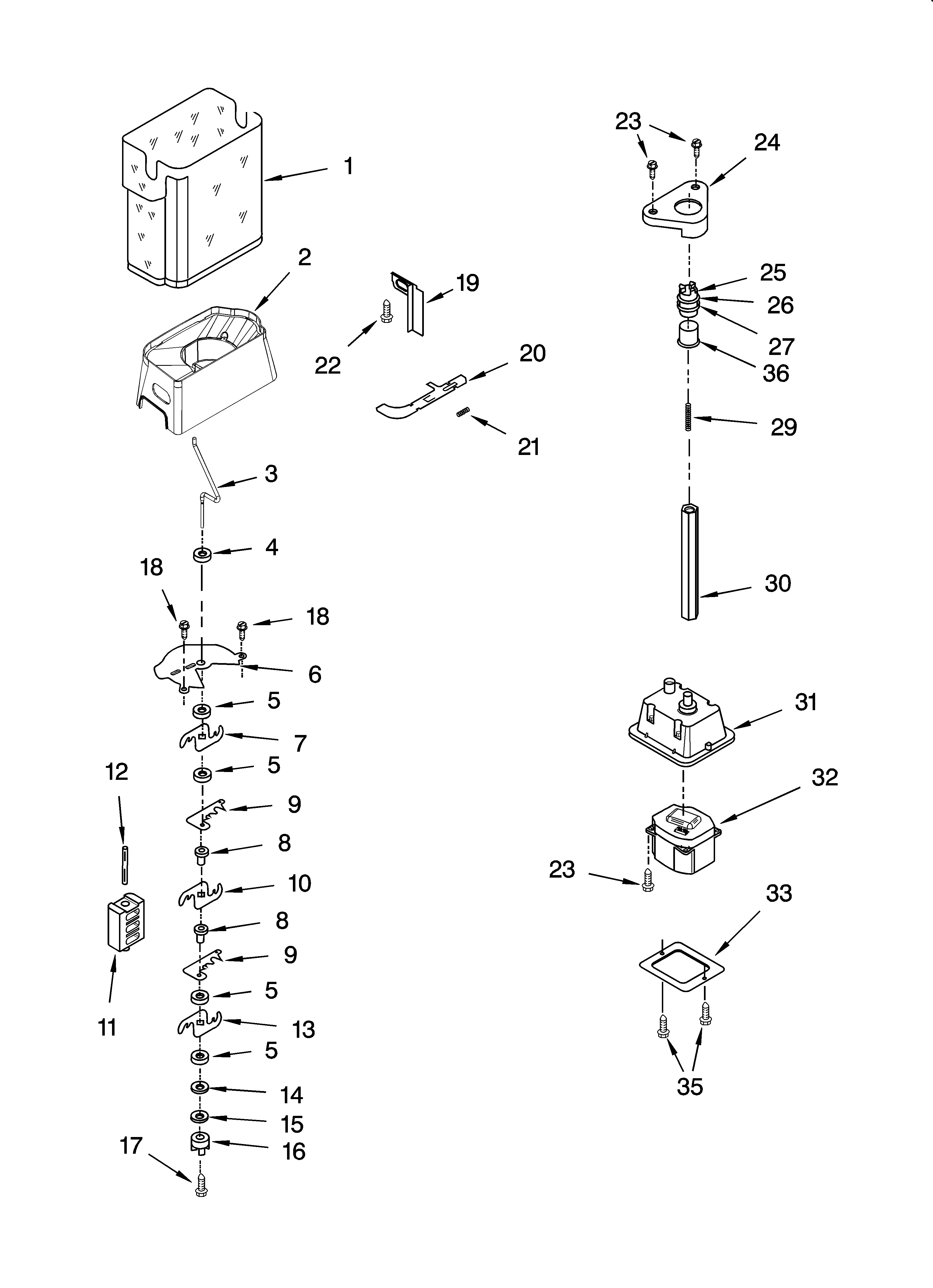 Whirlpool ED5FHAXSS00 motor and ice container parts diagram