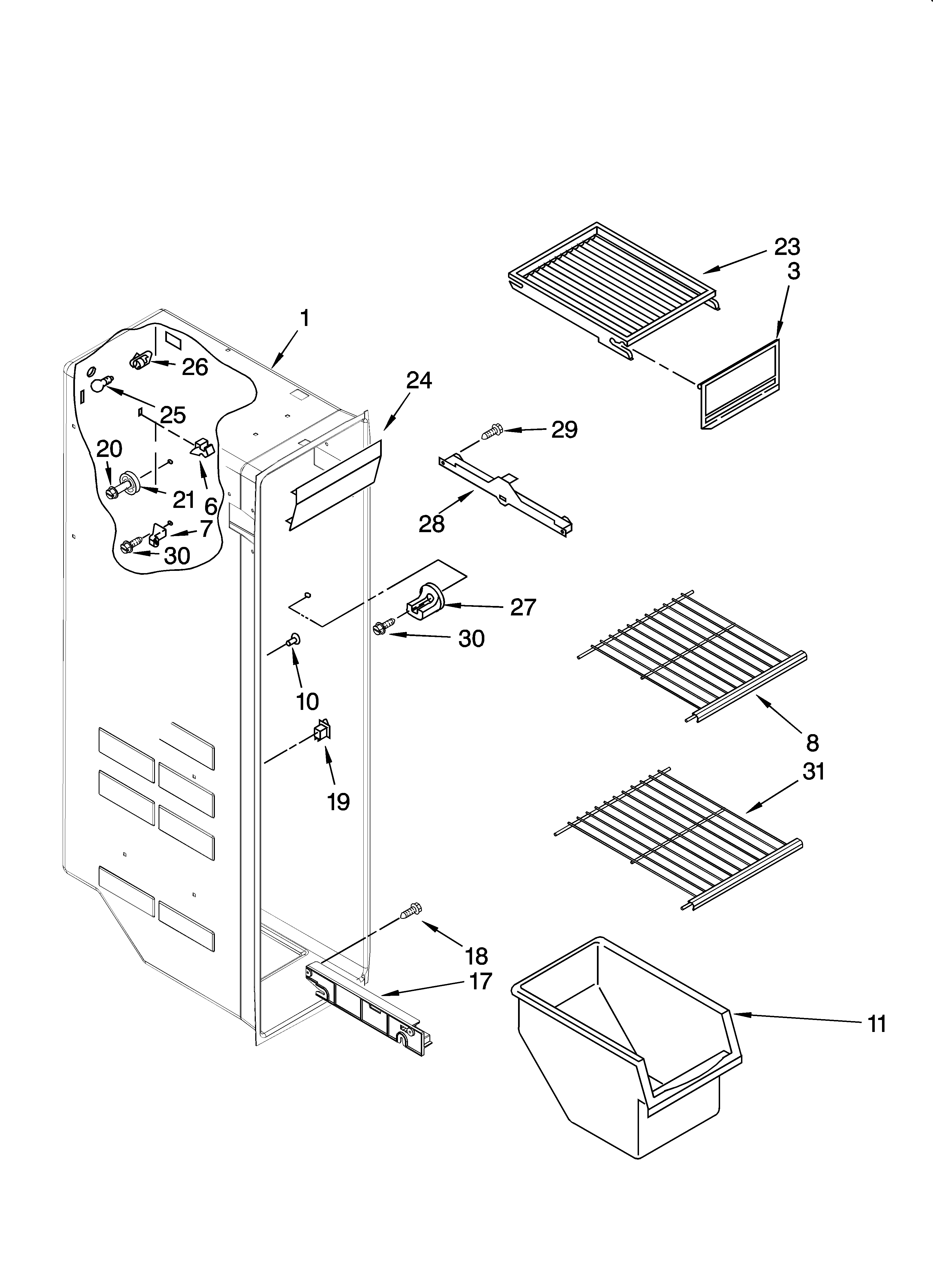 Whirlpool ED5FHEXSB00 freezer liner parts diagram