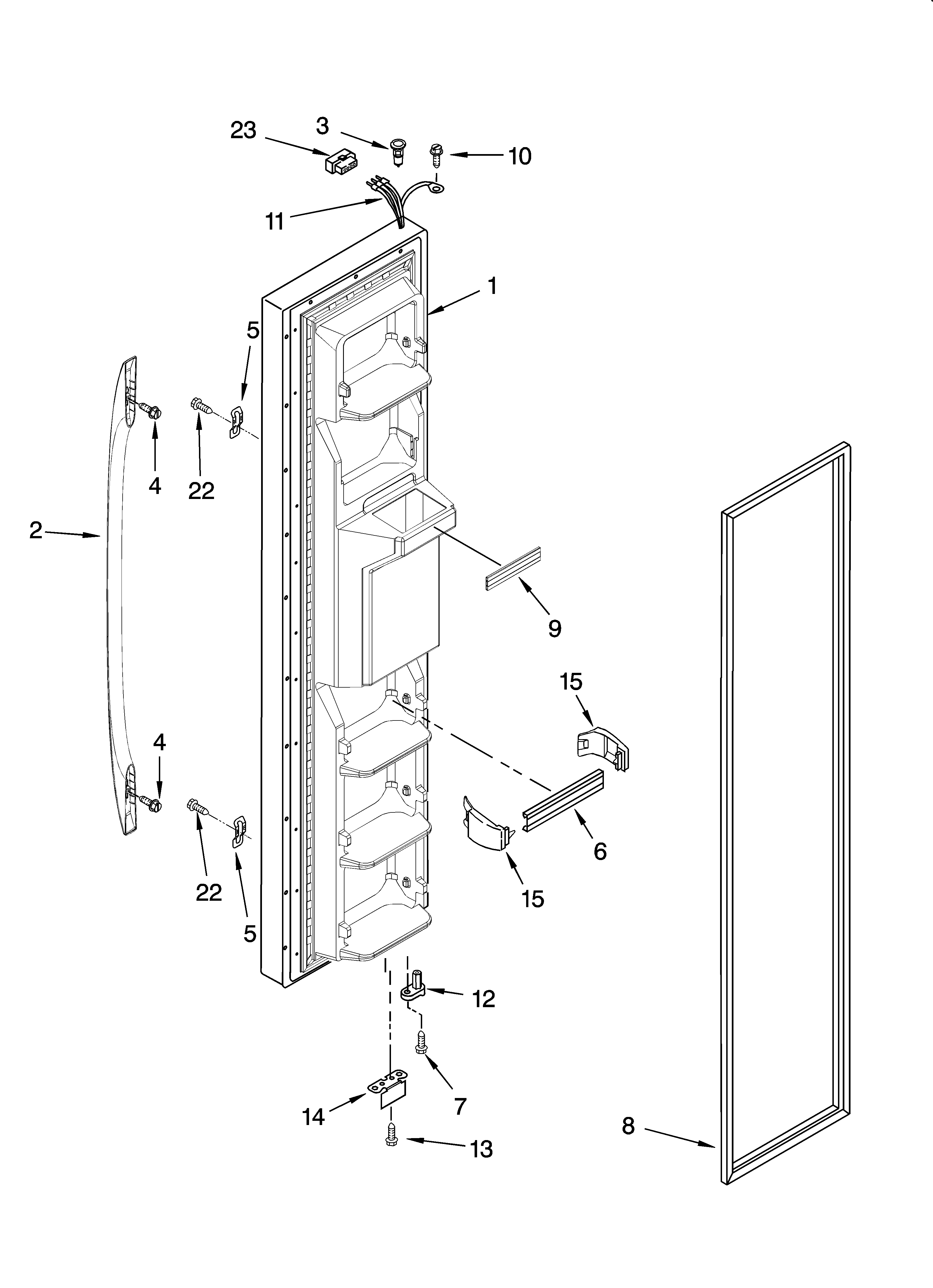 Whirlpool ED5FHEXSB00 freezer door parts diagram