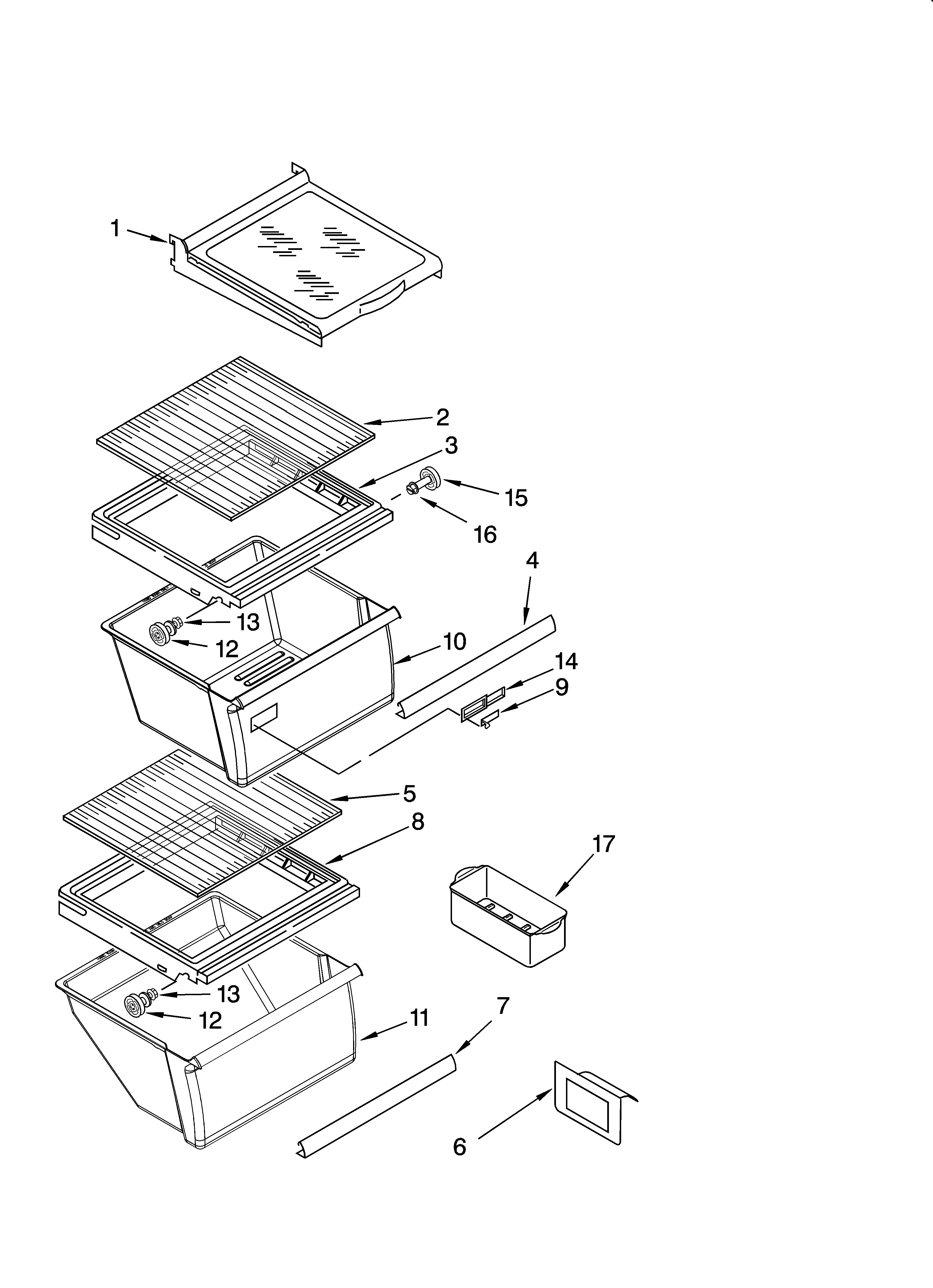 Whirlpool ED5FHGXSB00 refrigerator shelf parts diagram