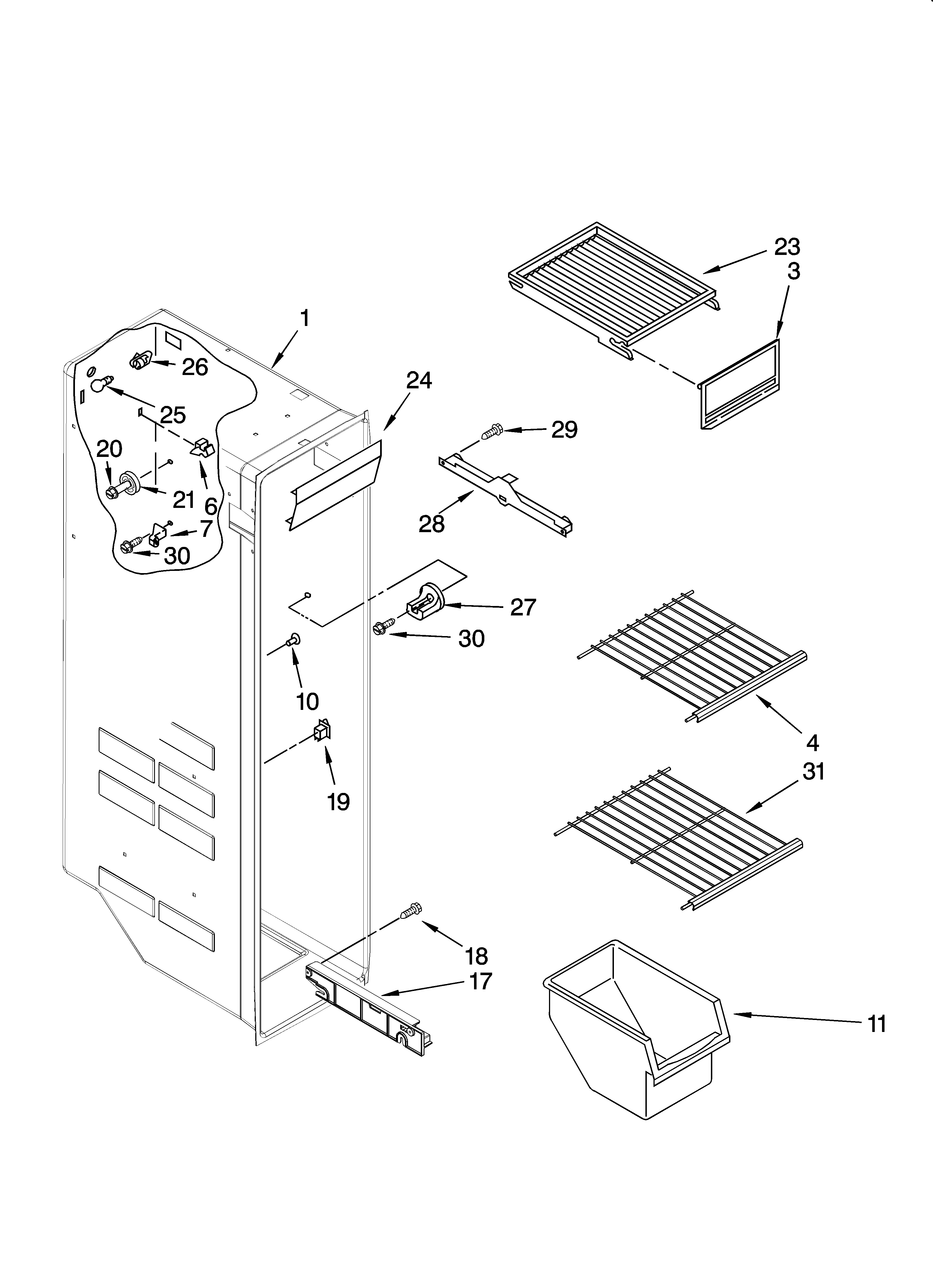 Whirlpool ED5FHGXSB00 freezer liner parts diagram