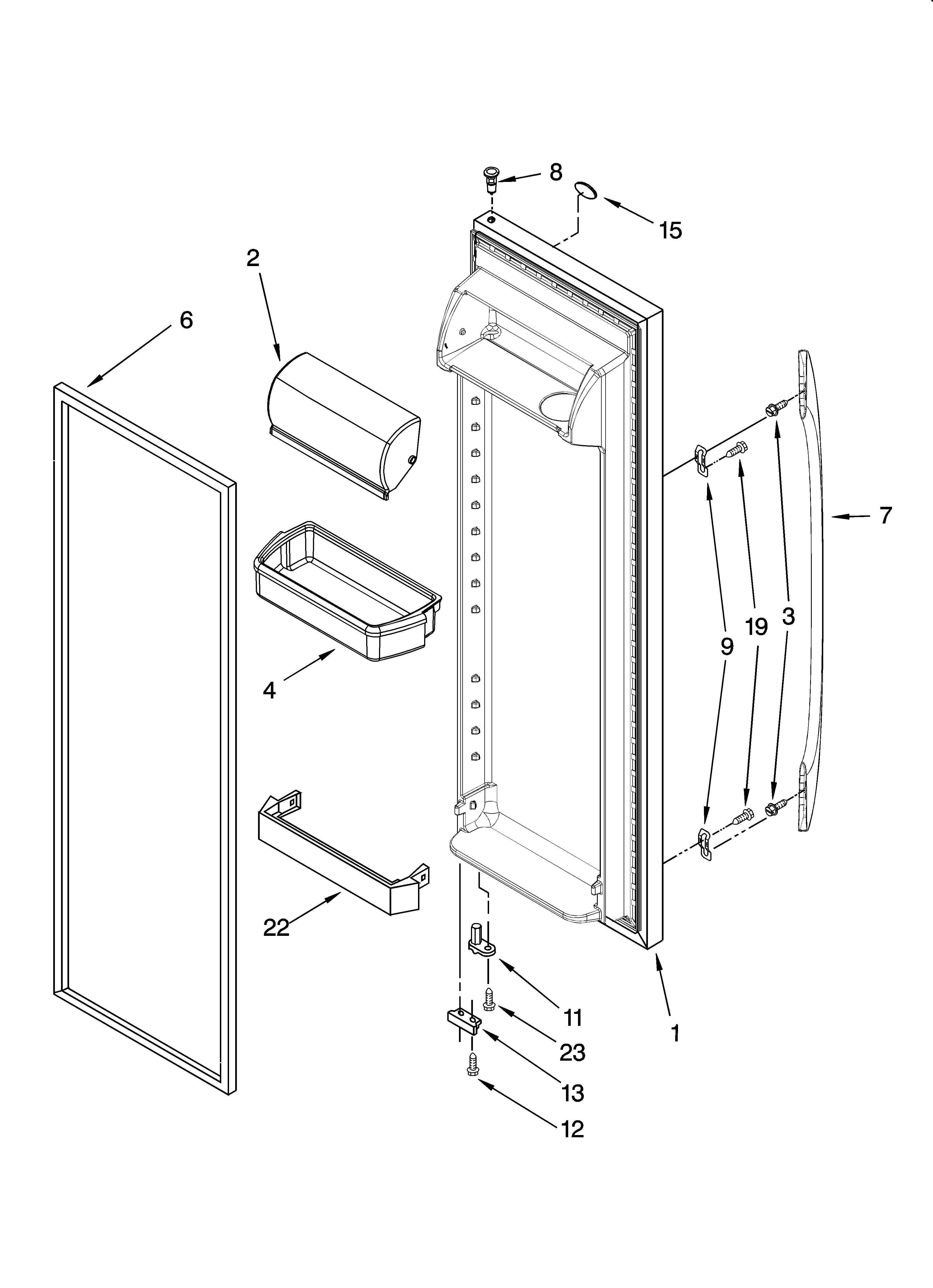 Whirlpool ED5PBEXTQ00 refrigerator door parts diagram