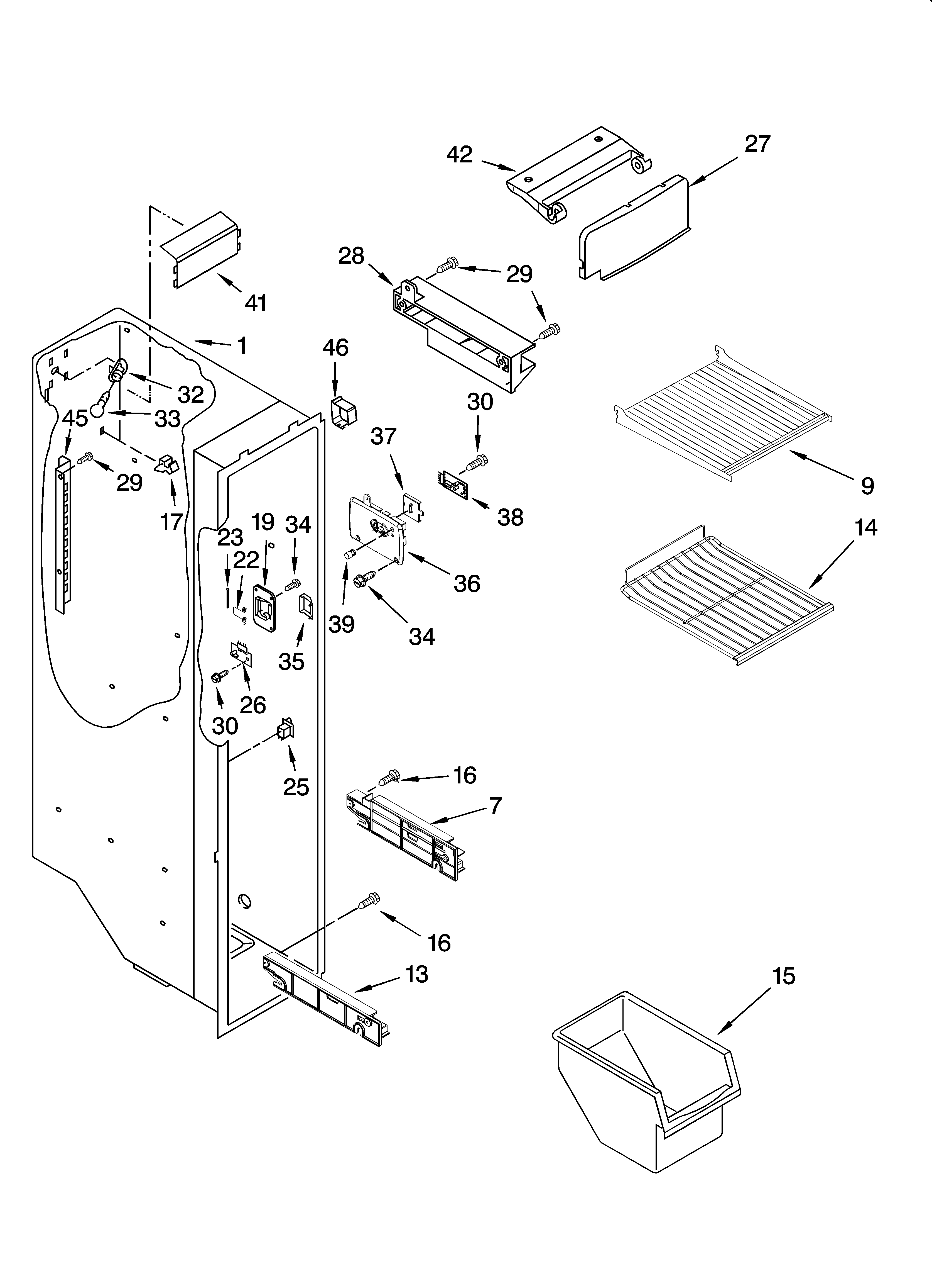 Whirlpool ES2FHAXSQ00 freezer liner parts diagram