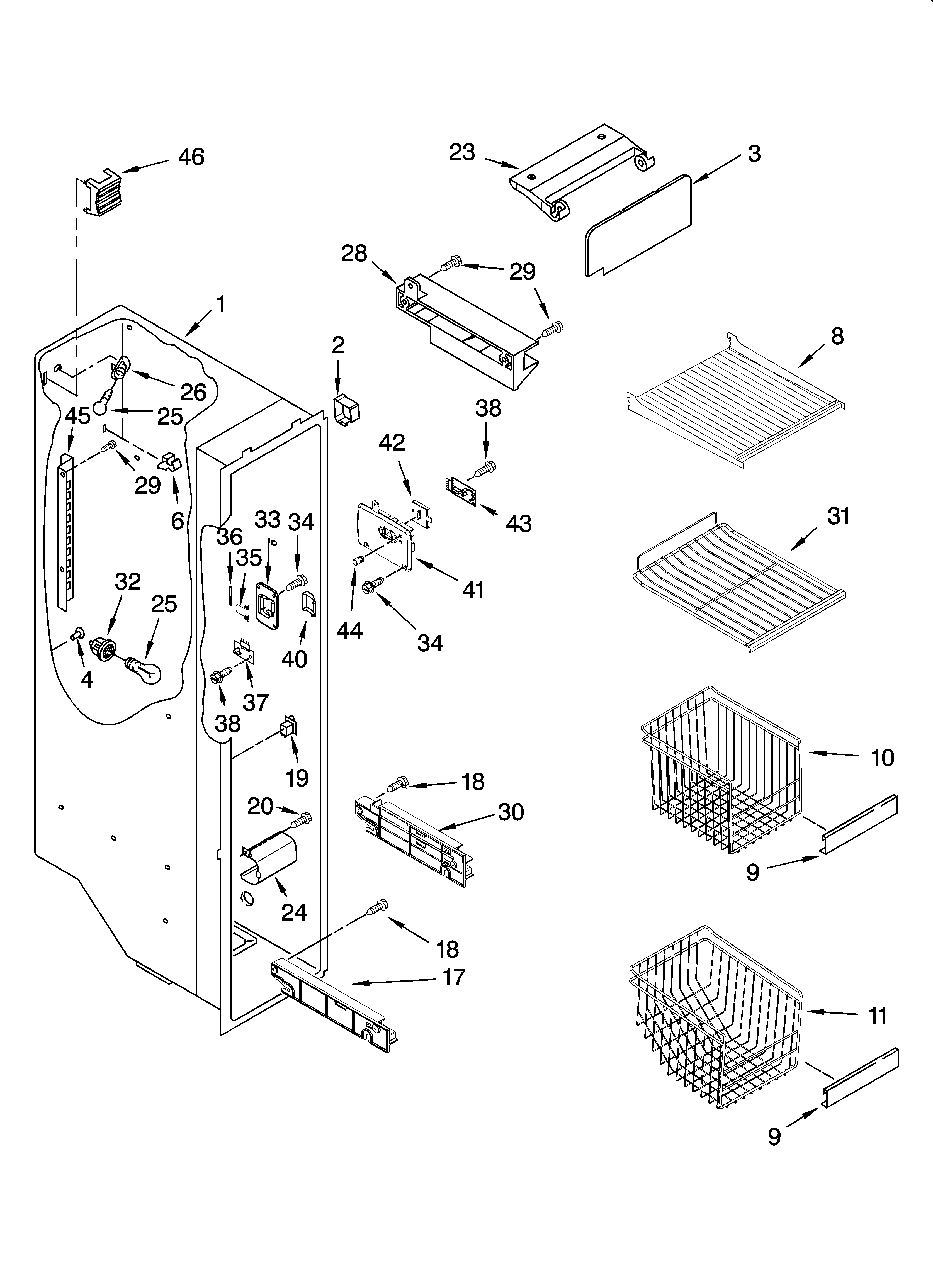 Whirlpool GD5RHAXSB00 freezer liner parts diagram
