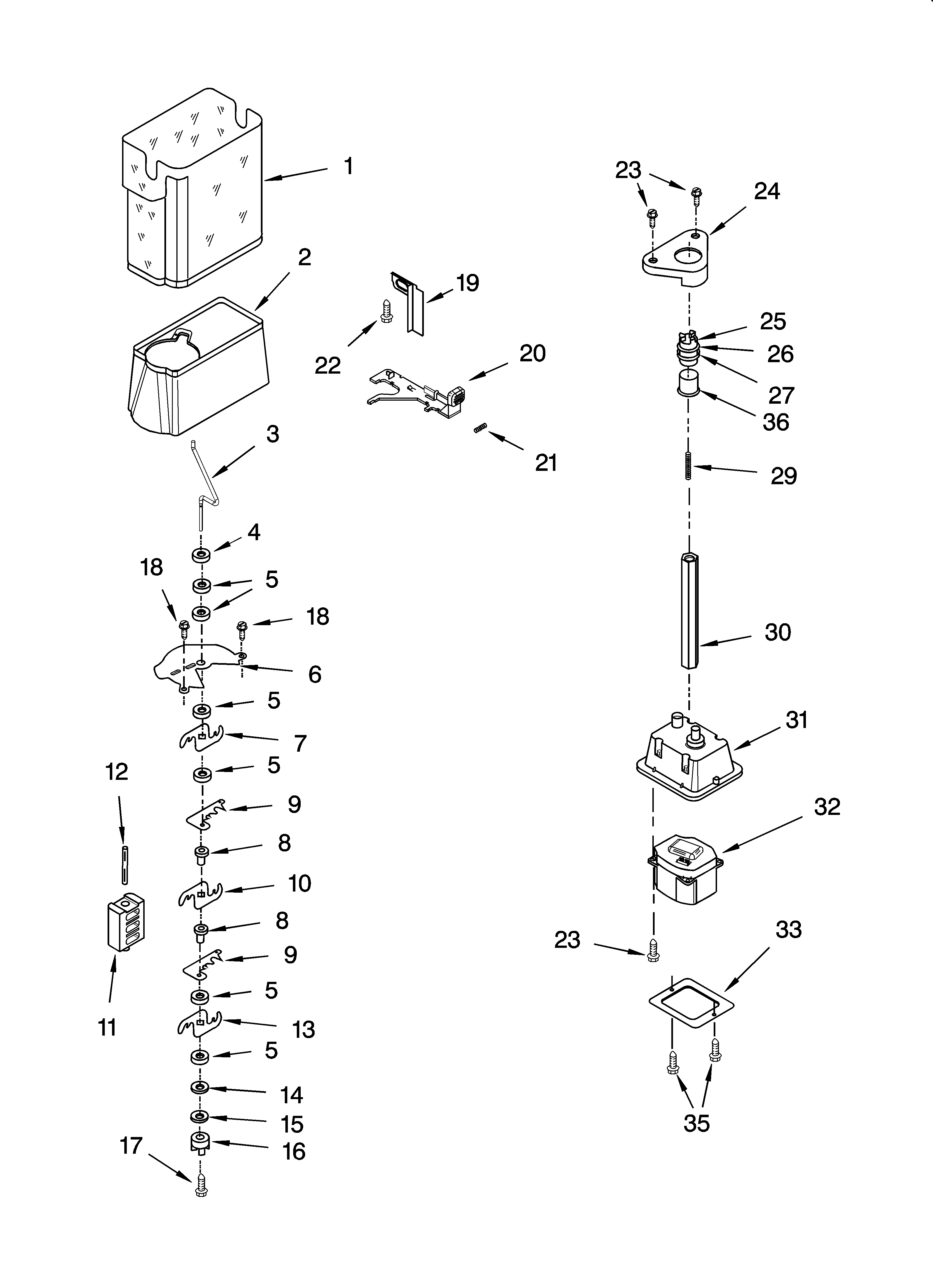 Whirlpool GD5RHAXSB00 motor and ice container parts diagram