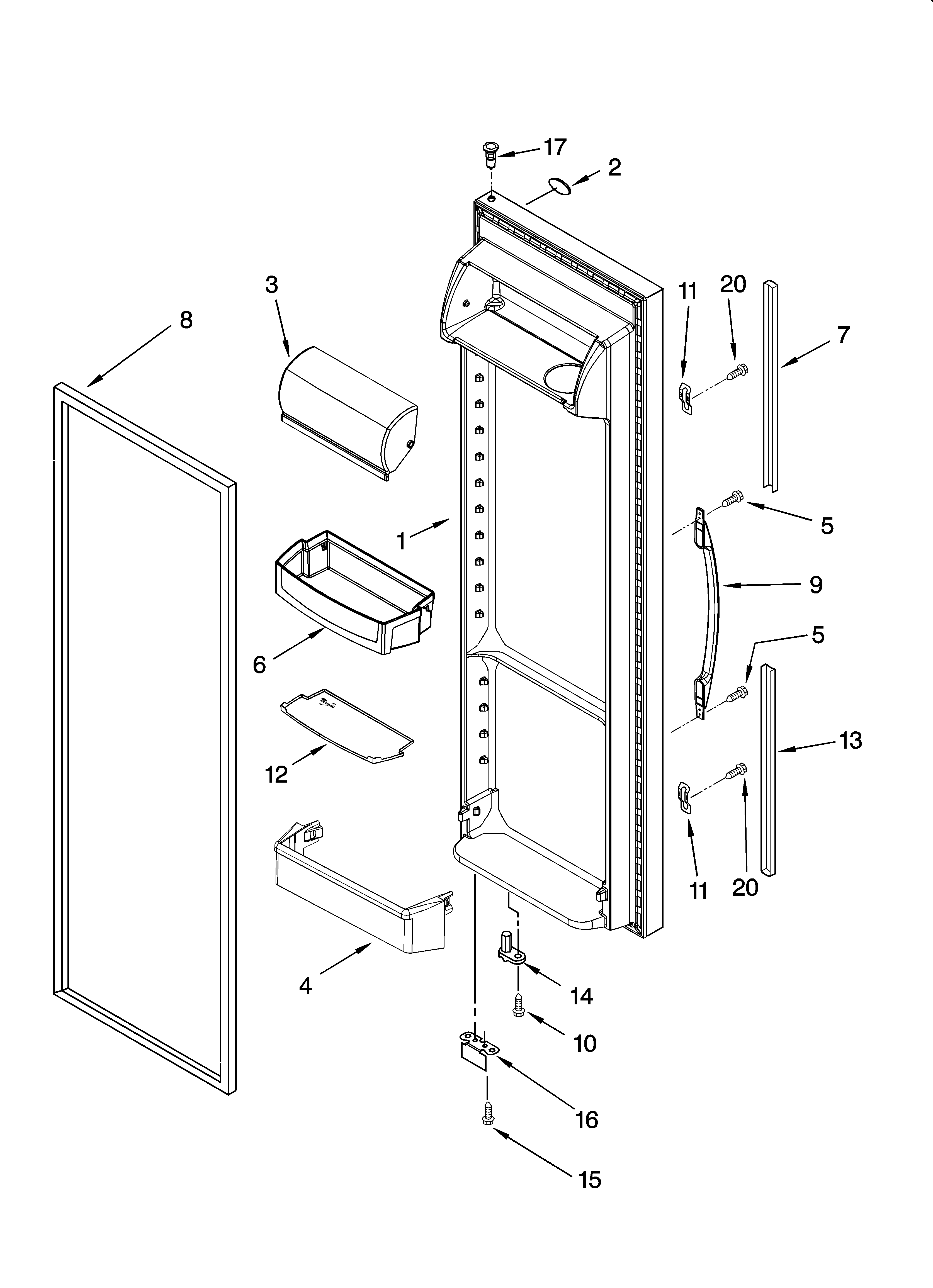 Whirlpool GD5RHAXSB00 refrigerator door parts diagram