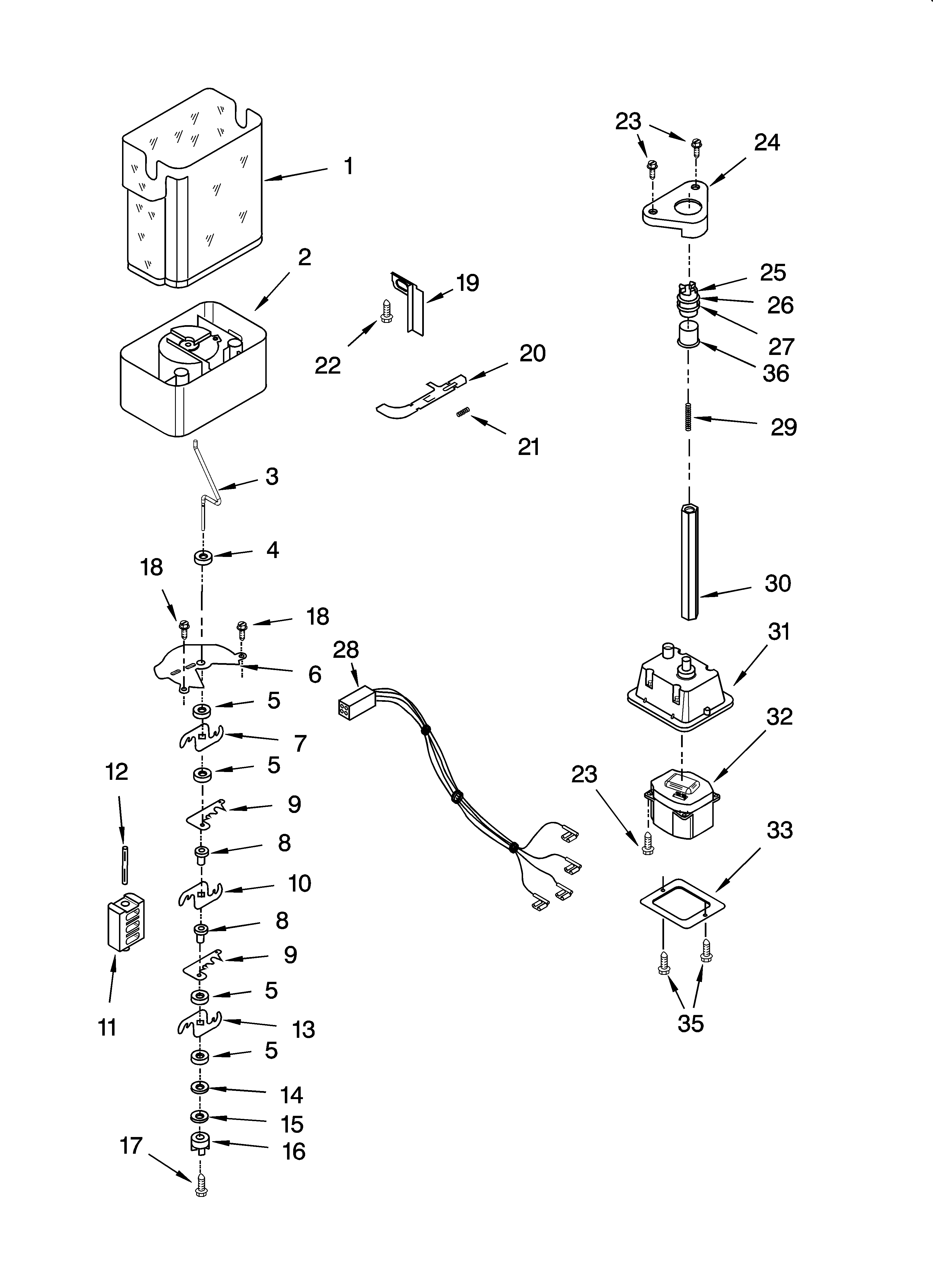 Whirlpool GS5SHAXSQ00 motor and ice container parts diagram