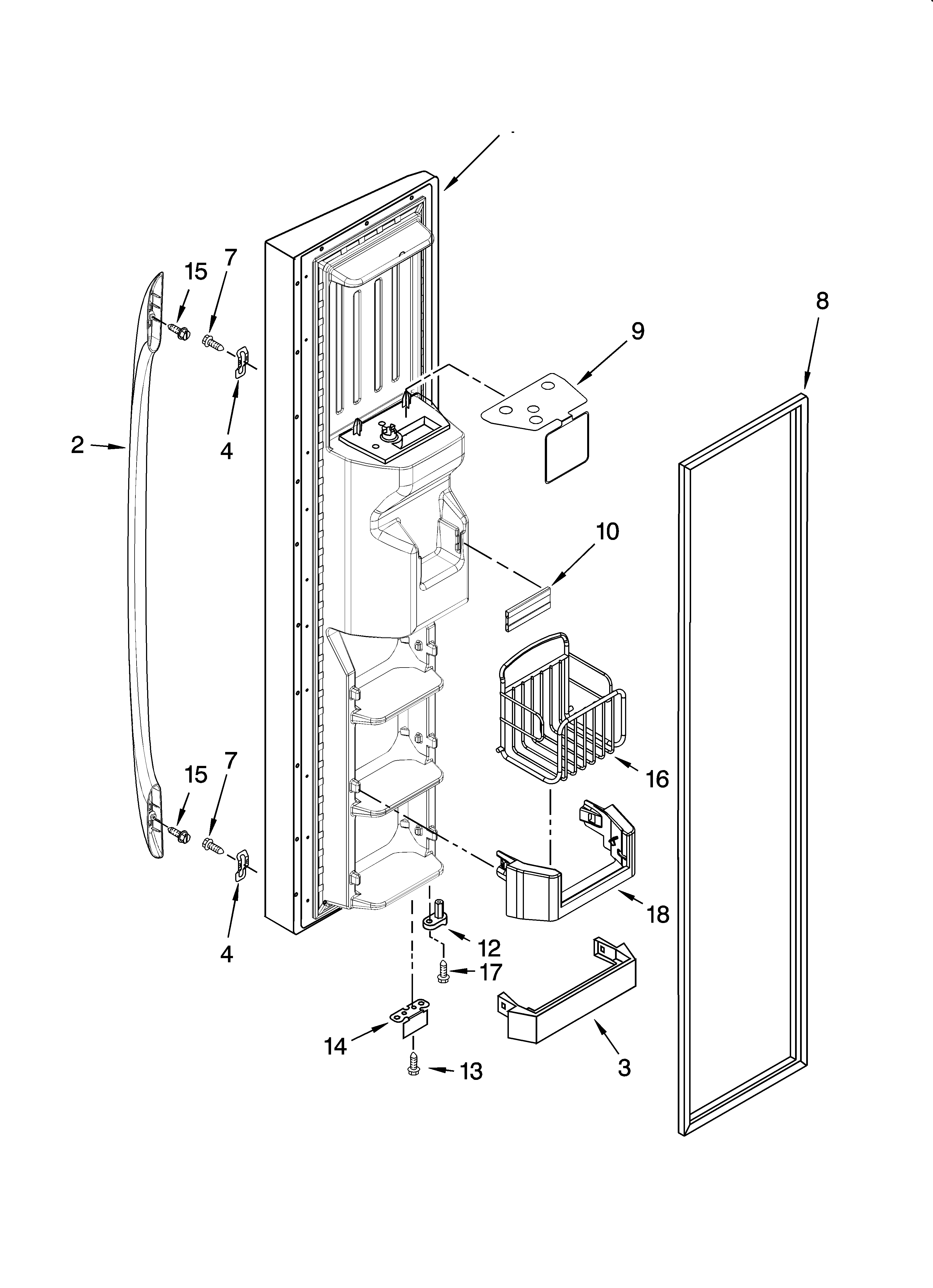 Whirlpool GS5SHAXSQ00 freezer door parts diagram