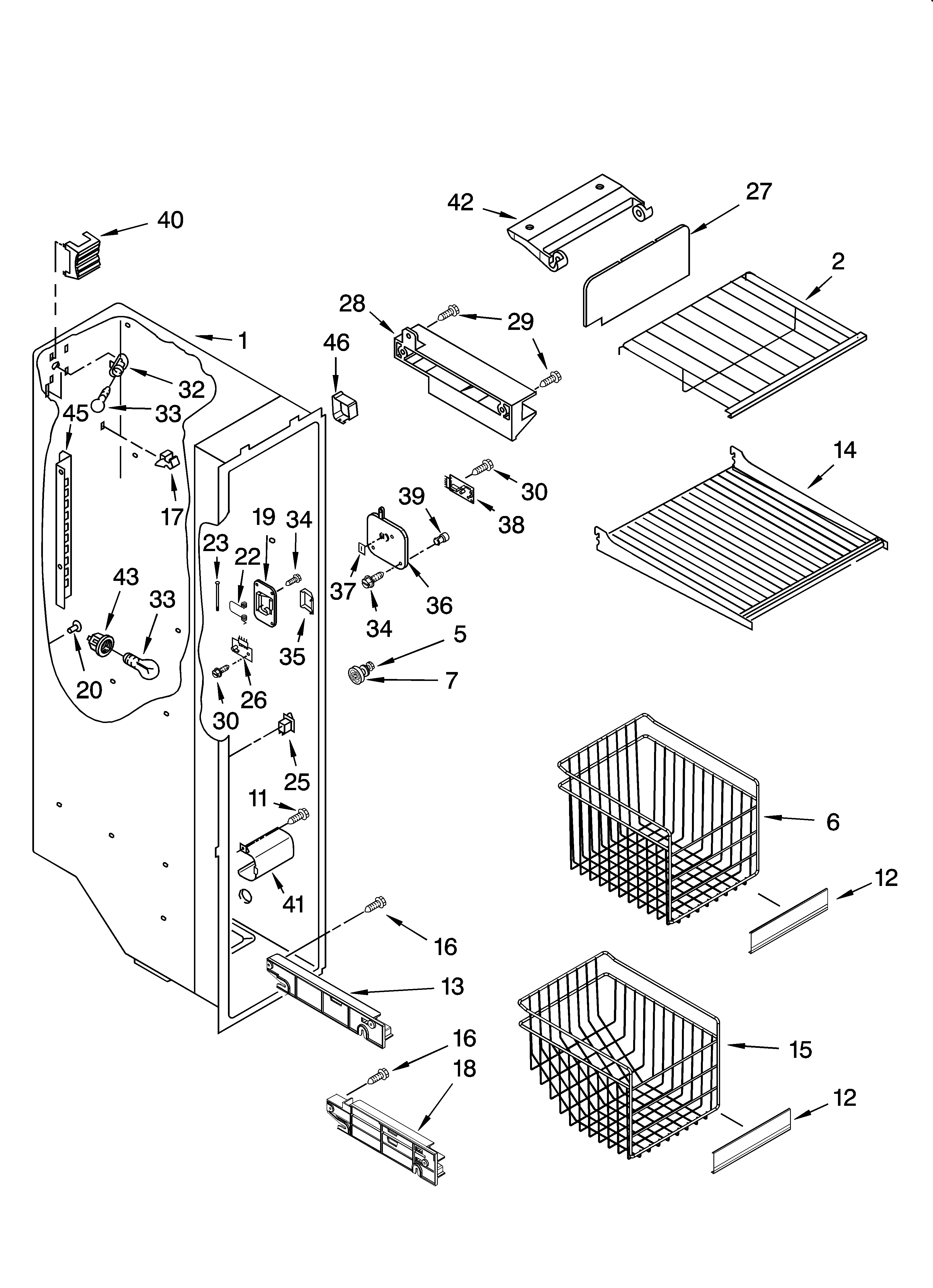 Whirlpool GS6NBEXRY01 freezer liner parts diagram