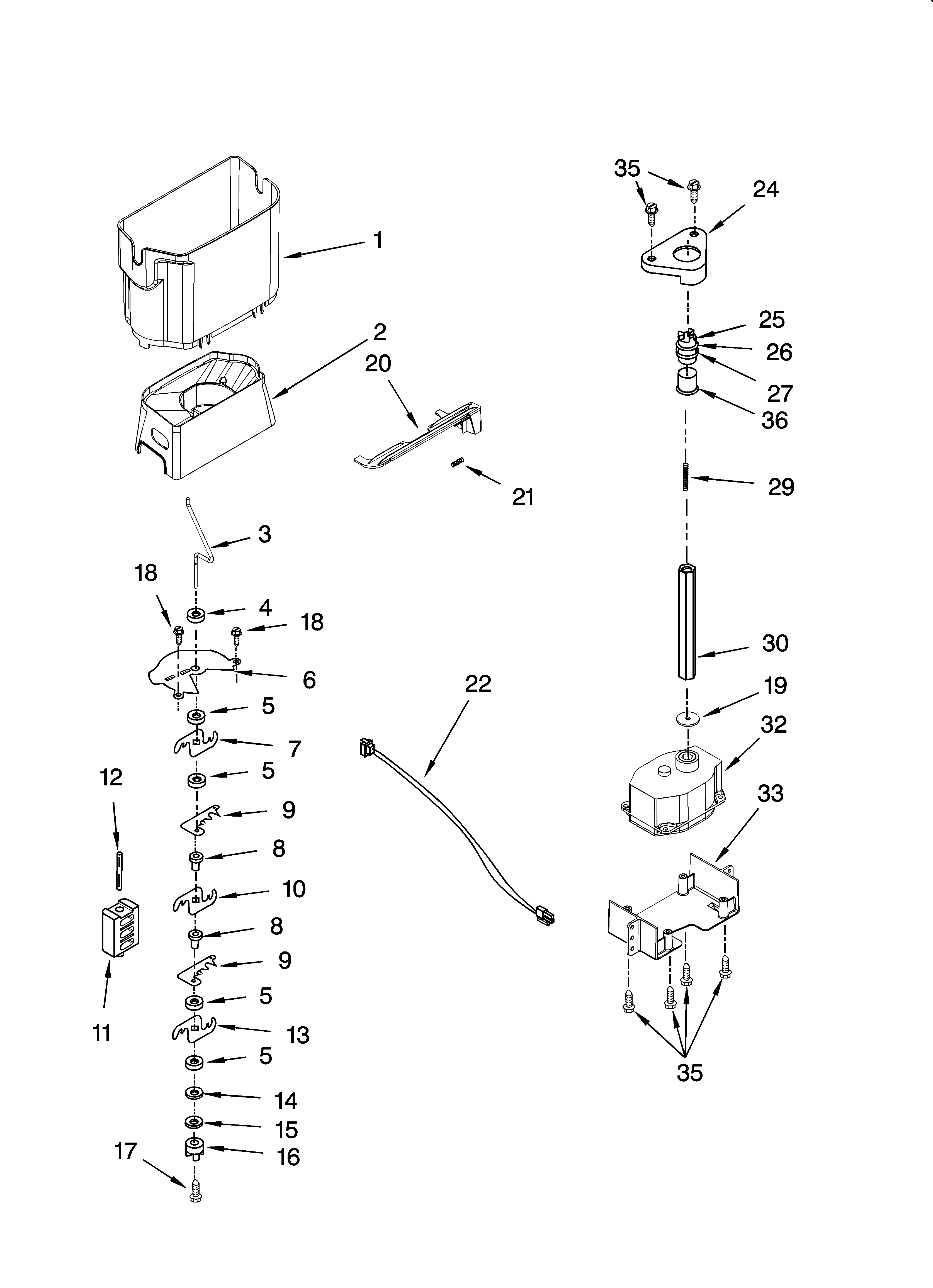 Whirlpool GS6NBEXRY01 motor and ice container parts diagram