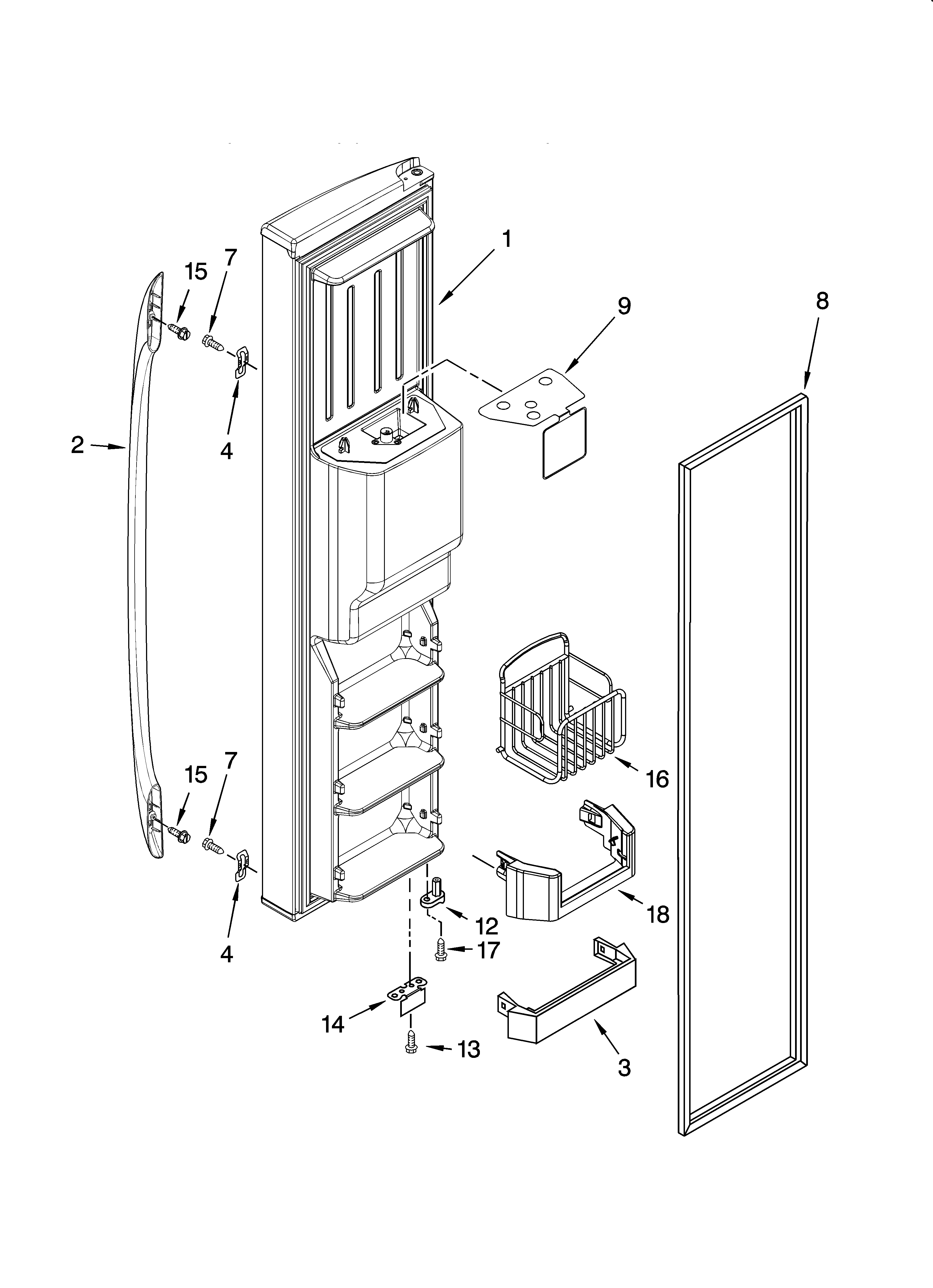 Whirlpool GS6NBEXRY01 freezer door parts diagram