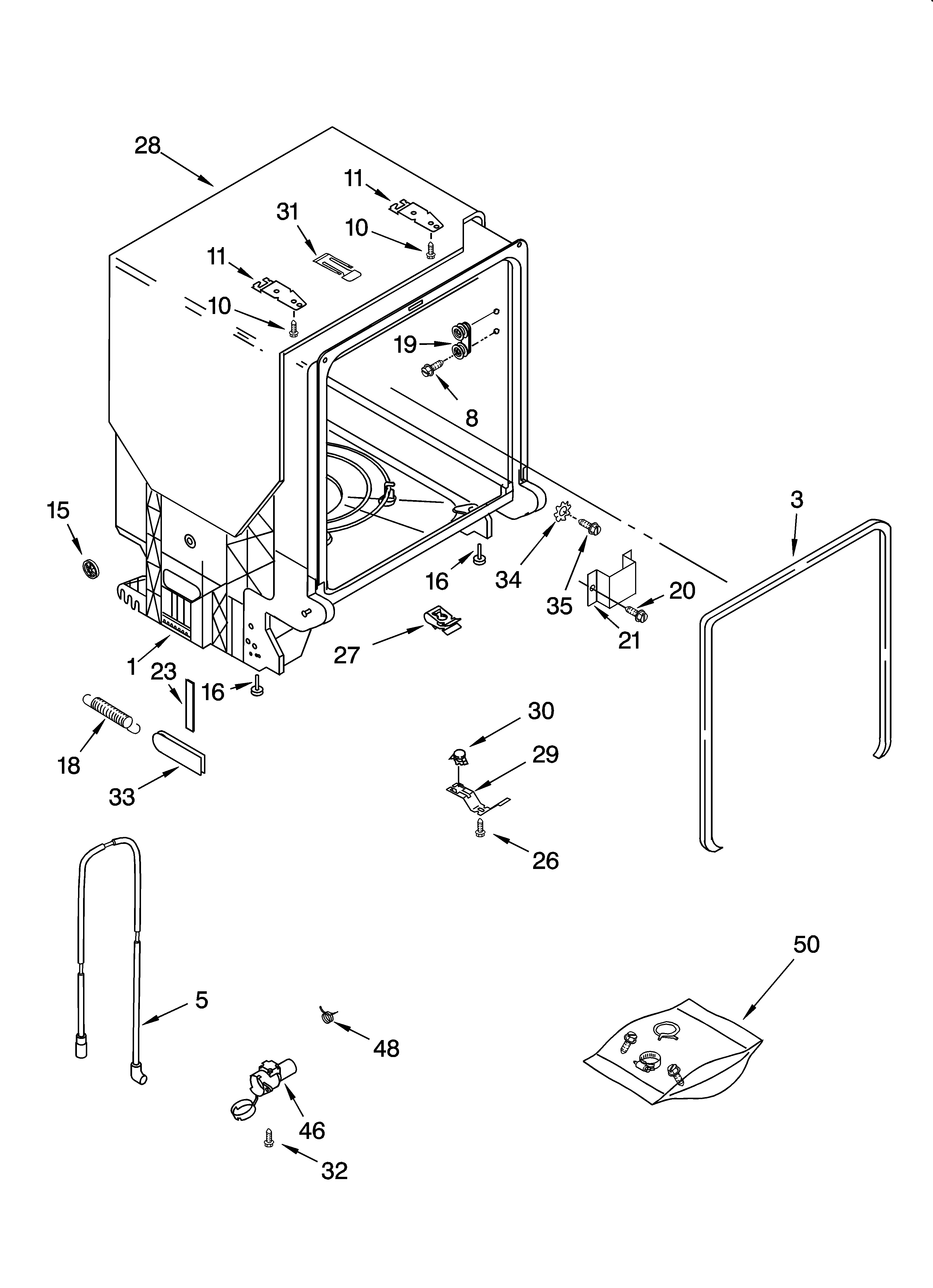 Whirlpool GU2400XTPQ1 tub and frame parts diagram