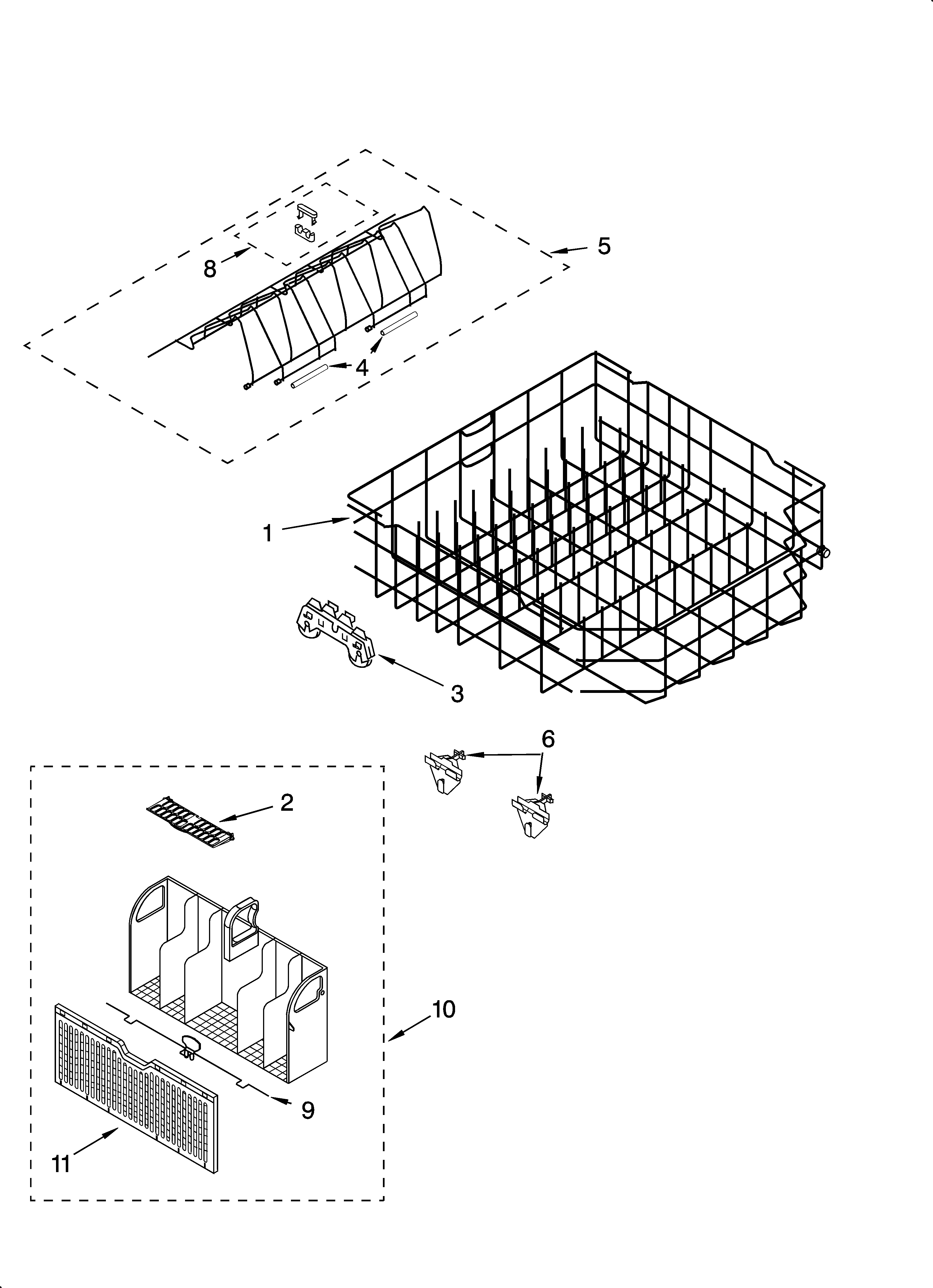 Whirlpool GU2400XTPQ1 lower rack parts, optional parts (not included) diagram